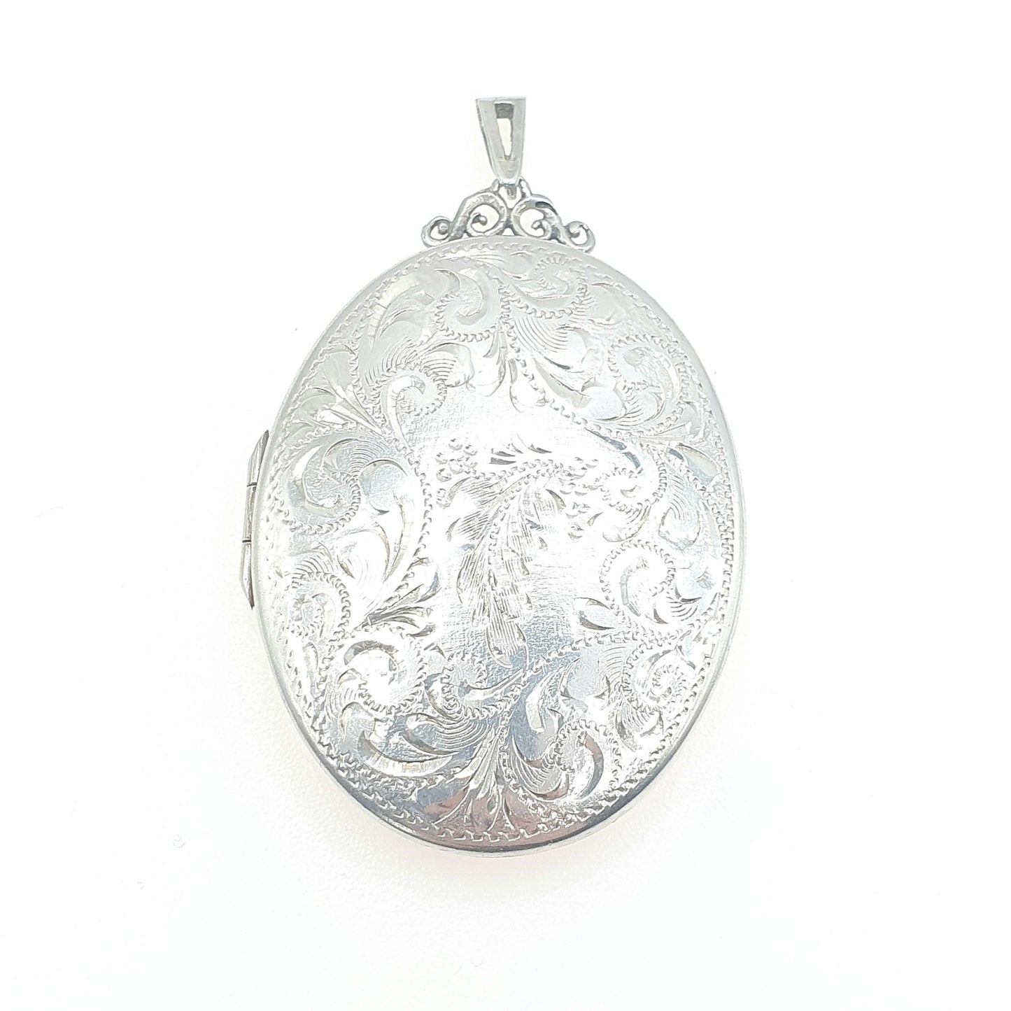 Vintage Sterling Silver Very Large Locket Oval Hand Engraved Huge Solid 925 Pendant Picture Photo Womens Unisex Jewelry Jewellery