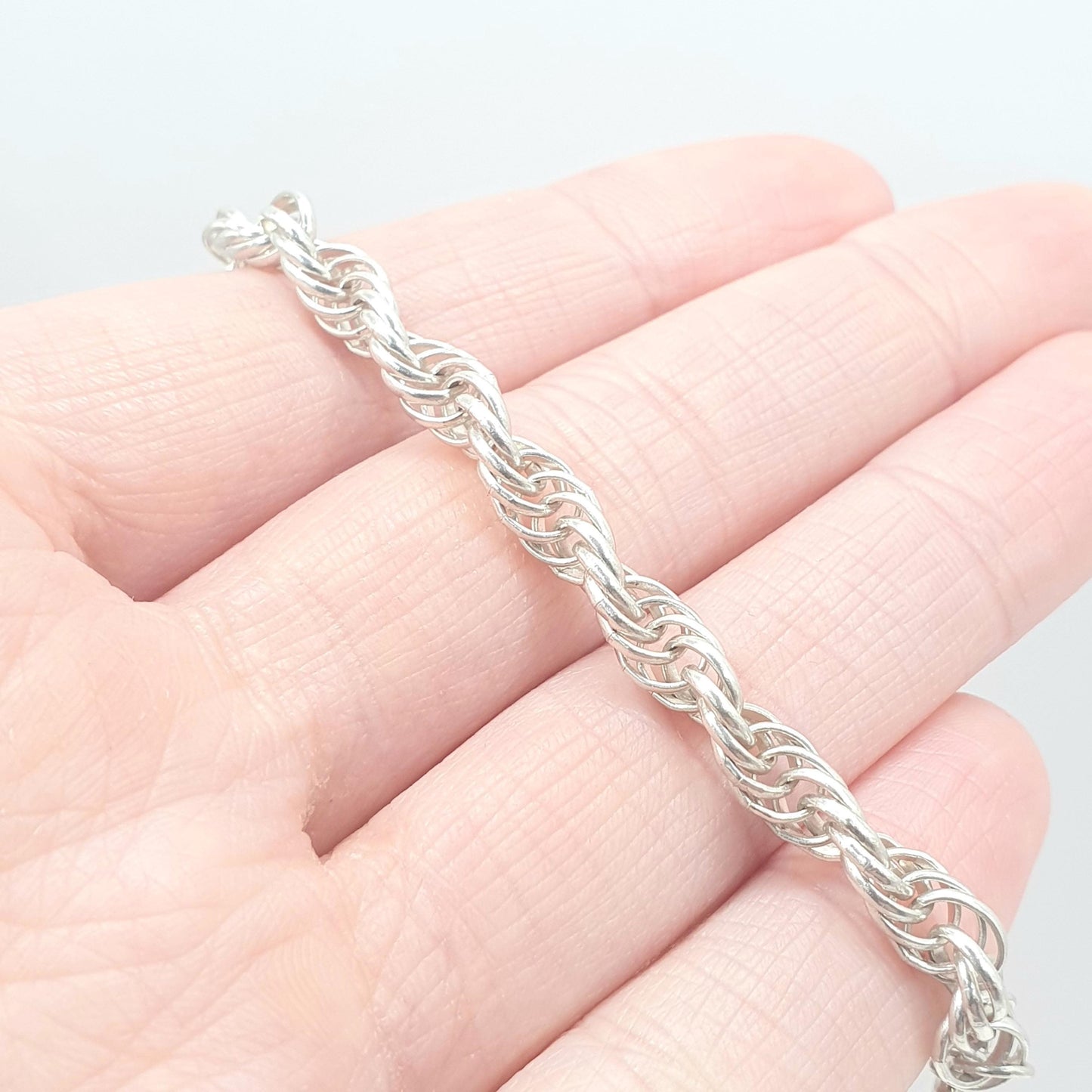 Vintage Sterling Silver Rope Link Bracelet Helix Twist Chain Solid 925 8.80g 18cm Womens Mens Jewellery Jewelry