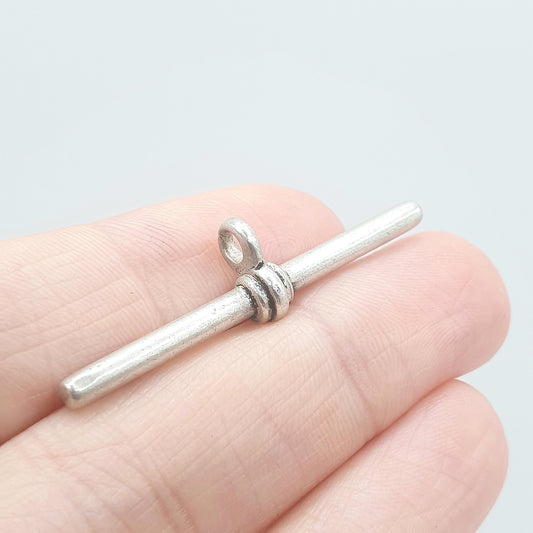 Antique Sterling Silver T Bar Pendant Fob Albert Chain Charm Necklace Vintage Mens Womens Jewelry Jewellery