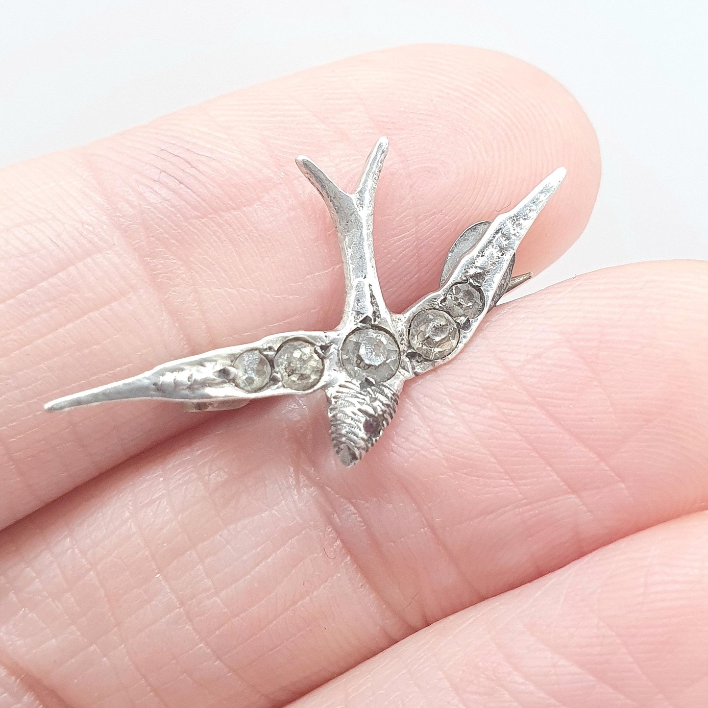 Antique Victorian Solid Silver Diamond Paste Bird Brooch Swallow Sweet Songbird Small Cute Womens Jewelry Jewellery