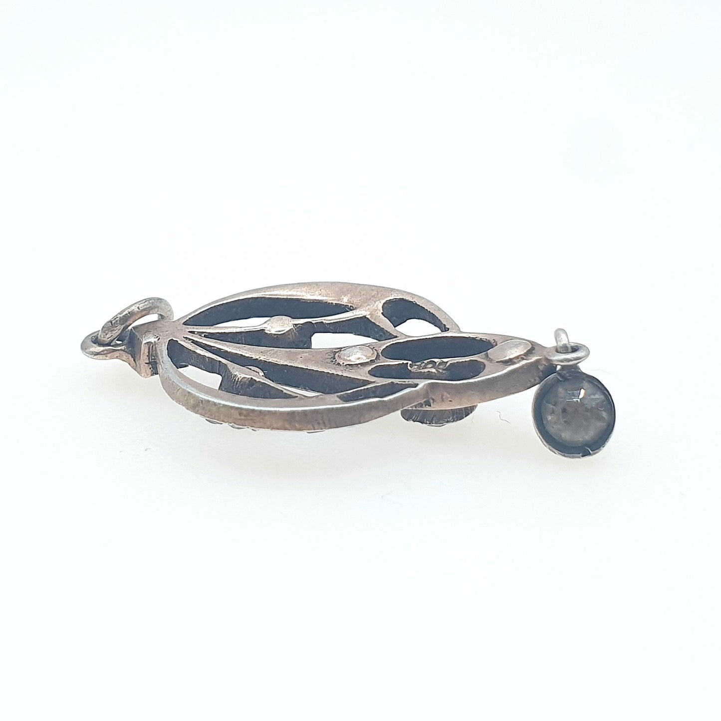 Antique Victorian Solid Silver Diamond Paste Necklace Pendant Art Nouveau Old Cut Hanging Dangling Ornate Sparkly Foiled Womens Jewelry