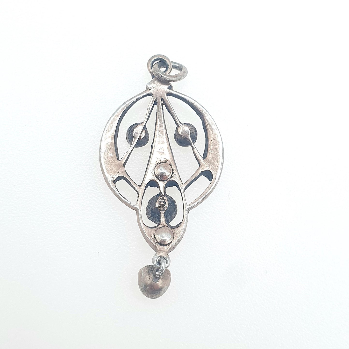Antique Victorian Solid Silver Diamond Paste Necklace Pendant Art Nouveau Old Cut Hanging Dangling Ornate Sparkly Foiled Womens Jewelry