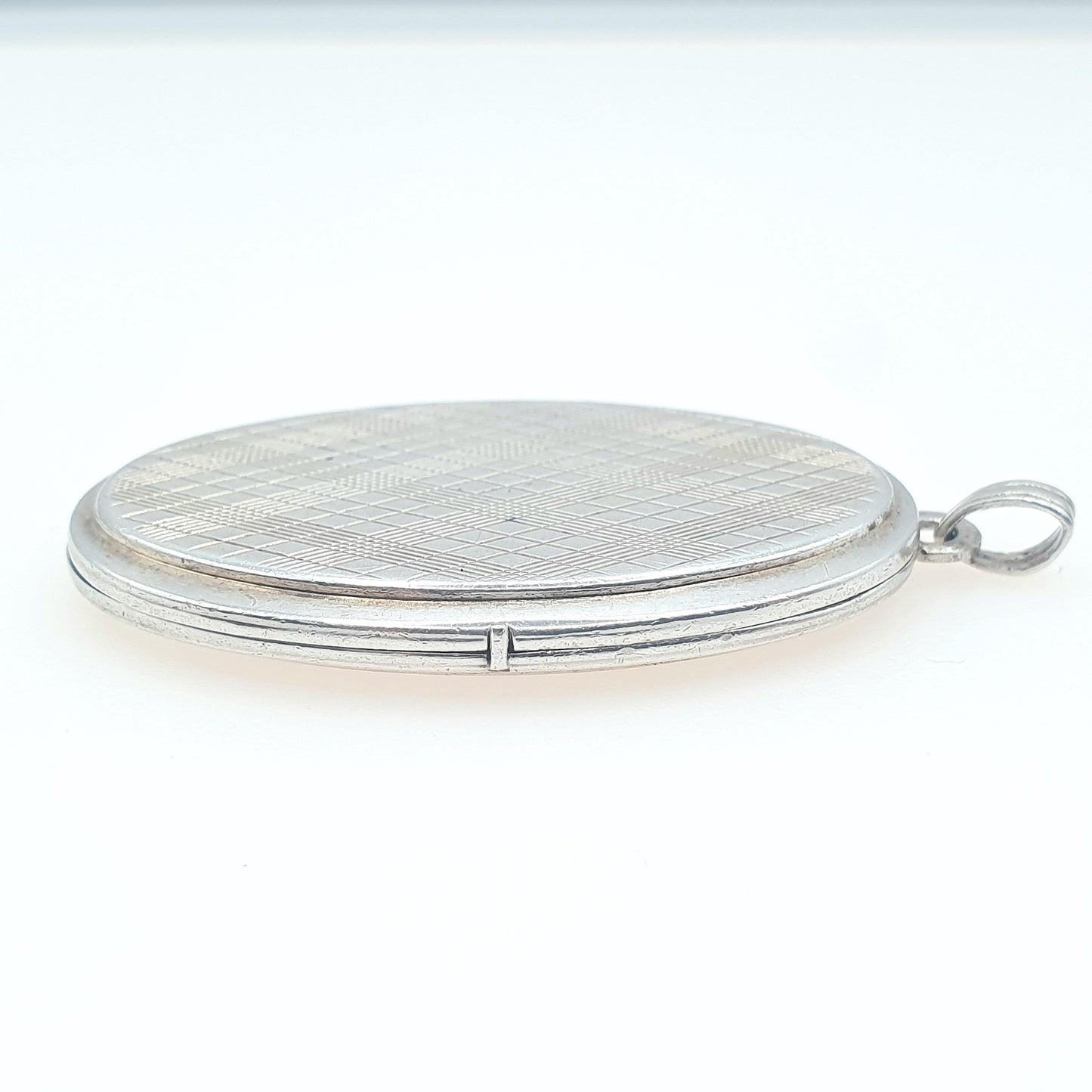 Vintage Sterling Silver Oval Locket Chequered Pattern Picture Photo Keepsake Large Big Solid 925 Womens Jewelry Jewellery