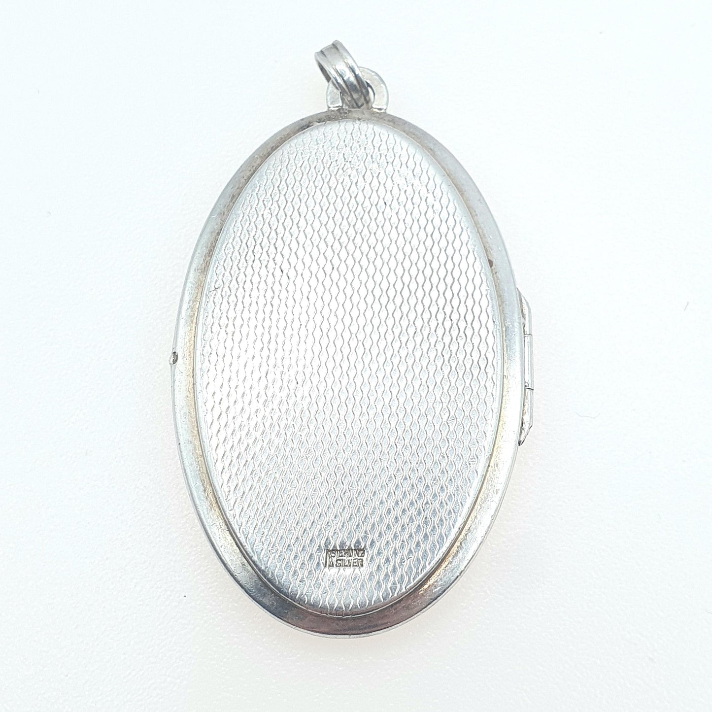 Vintage Sterling Silver Oval Locket Chequered Pattern Picture Photo Keepsake Large Big Solid 925 Womens Jewelry Jewellery