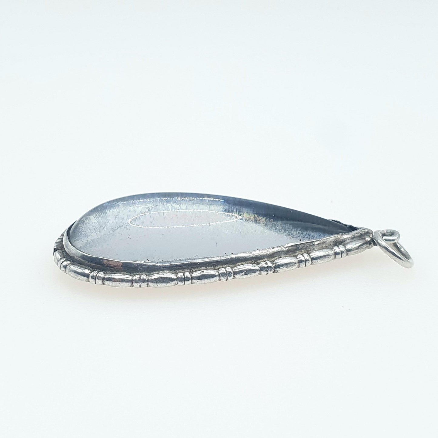 Antique Solid Silver Butterfly Wing Necklace Pendant Large Oval Art Deco Round Vintage 1920s Blue Bug Fly Insect Jewelry Jewellery Womens