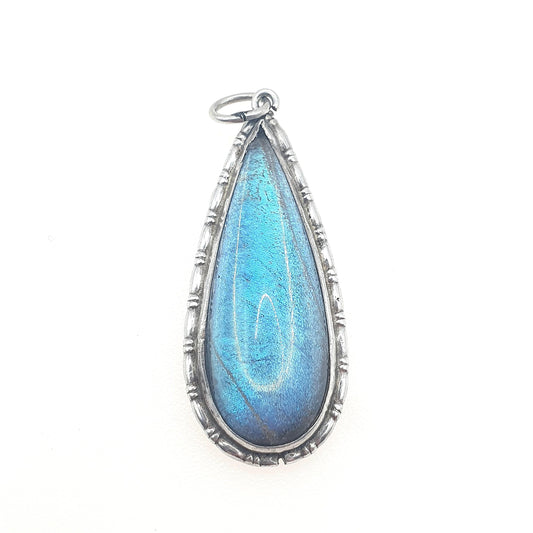 Antique Solid Silver Butterfly Wing Necklace Pendant Large Oval Art Deco Round Vintage 1920s Blue Bug Fly Insect Jewelry Jewellery Womens
