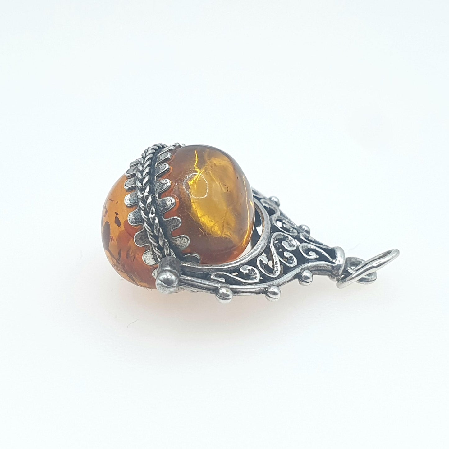 Vintage Solid Silver Spinner Fob Necklace Pendant Victorian Revival Baltic Gemstone Mens Womens Jewelry Jewellery