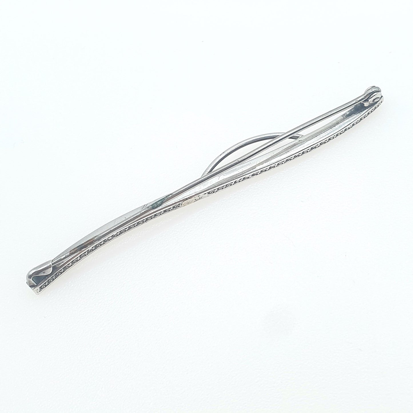 Antique Art Deco Solid Silver Black & White Paste Bar Brooch Wave Diamond Tone Onyx Tone Vintage Womens Jewellery Jewelry