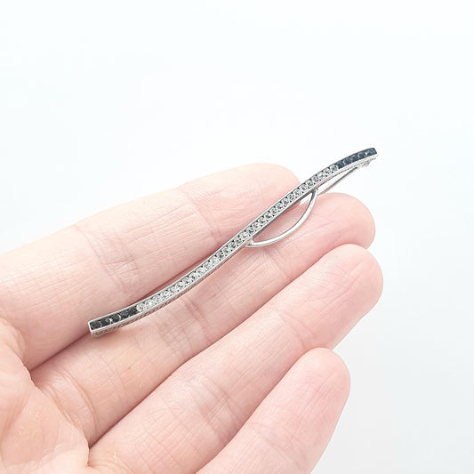 Antique Art Deco Solid Silver Black & White Paste Bar Brooch Wave Diamond Tone Onyx Tone Vintage Womens Jewellery Jewelry