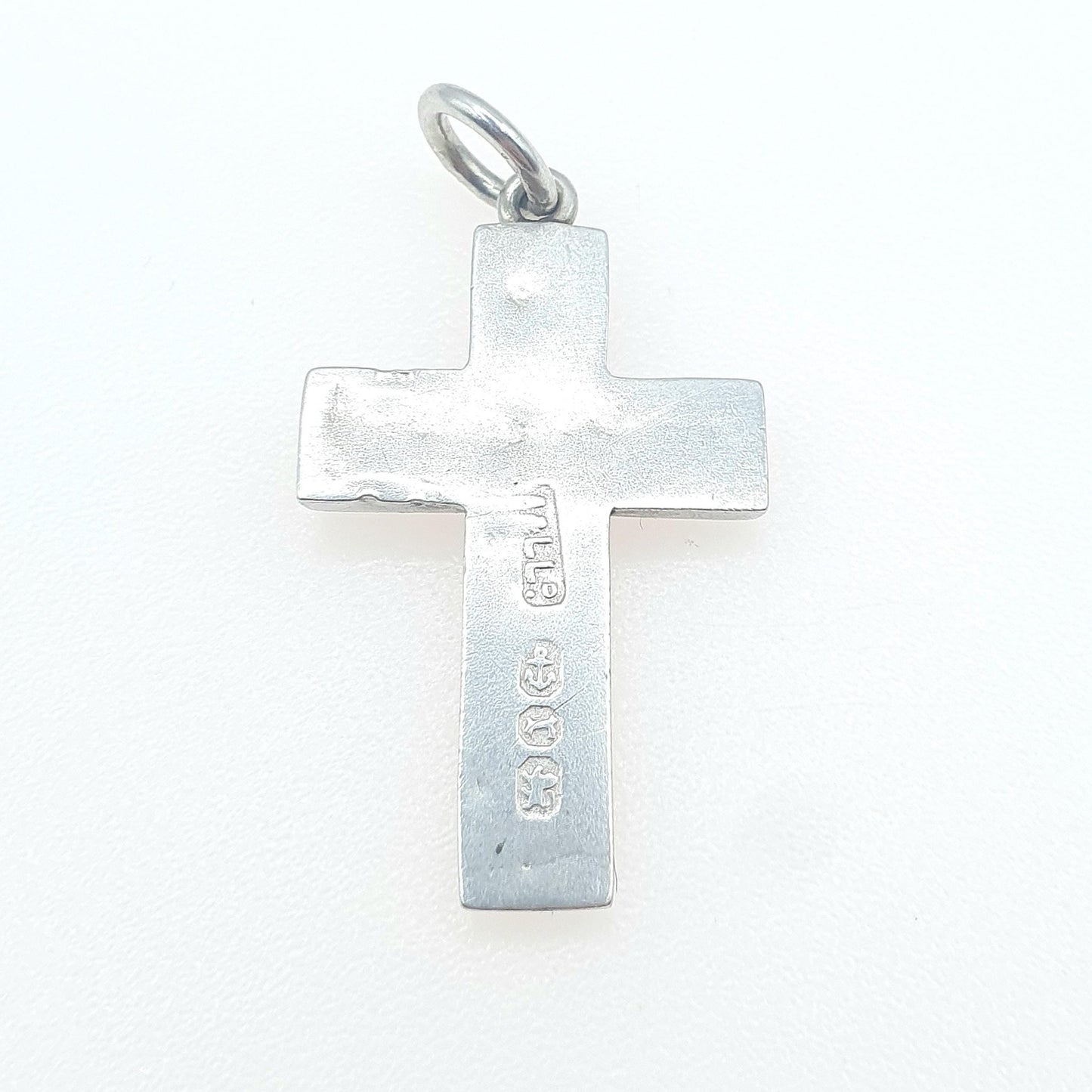Antique Victorian Sterling Silver Crucifix Charm Pendant Chequered Pattern Small Vintage Jewelry Jewellery Necklace Religious
