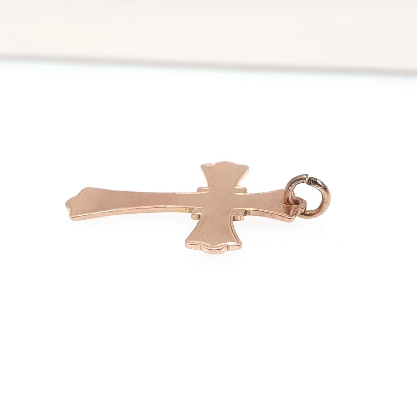 Antique 9ct 9k Rose Gold Crucifix Necklace Flared Cross Pendant Plain Smooth Solid 375 9kt Vintage Jewellery Jewelry