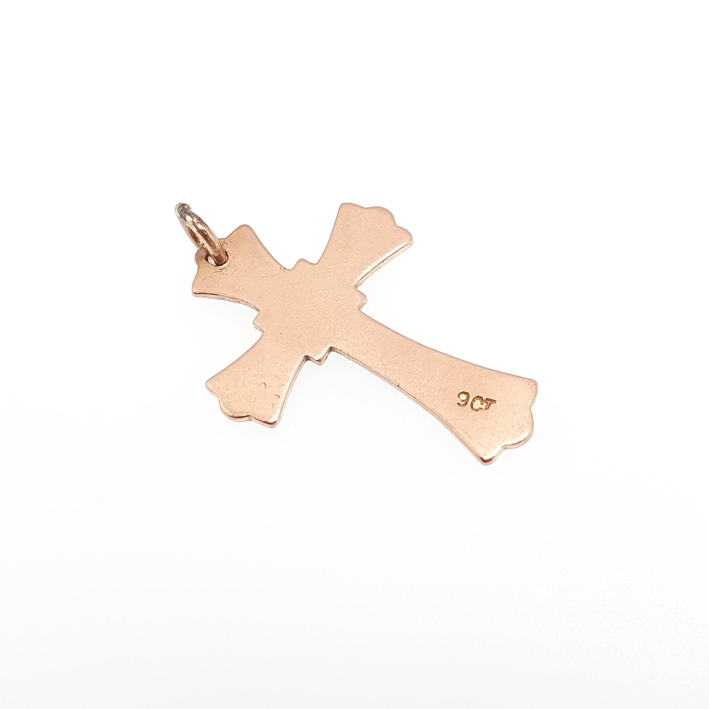 Antique 9ct 9k Rose Gold Crucifix Necklace Flared Cross Pendant Plain Smooth Solid 375 9kt Vintage Jewellery Jewelry