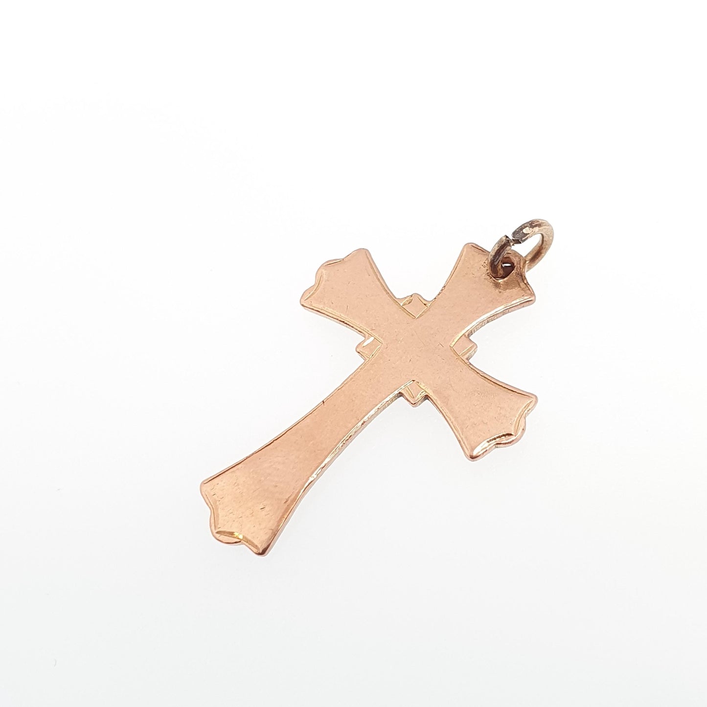Antique 9ct 9k Rose Gold Crucifix Necklace Flared Cross Pendant Plain Smooth Solid 375 9kt Vintage Jewellery Jewelry