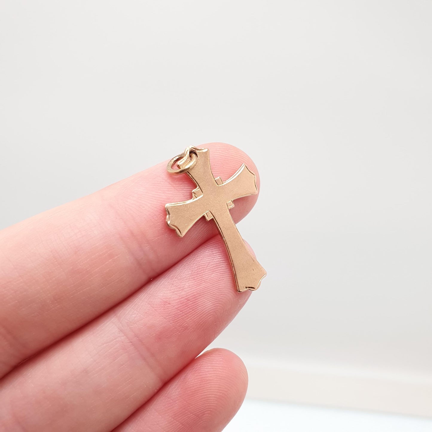 Antique 9ct 9k Rose Gold Crucifix Necklace Flared Cross Pendant Plain Smooth Solid 375 9kt Vintage Jewellery Jewelry