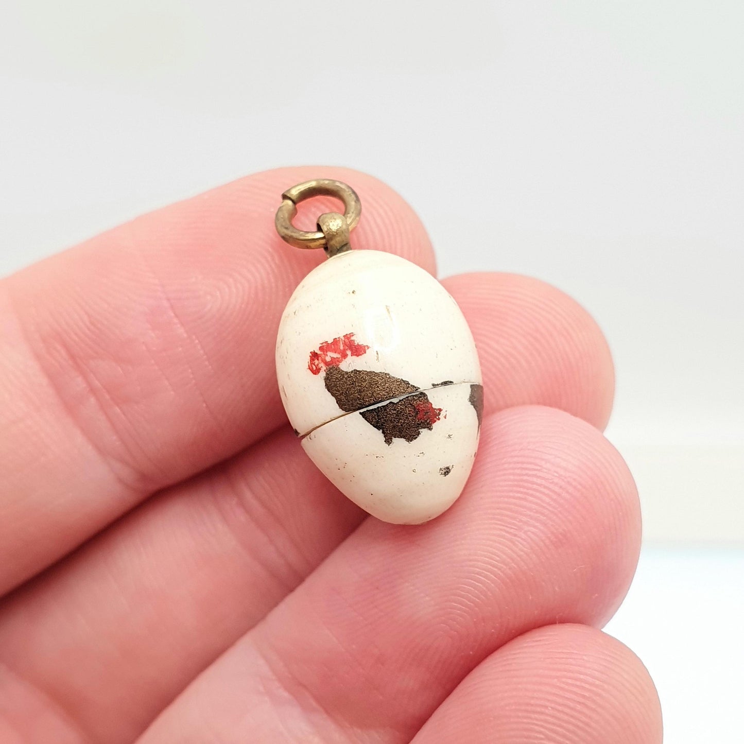 Antique Japanese Bone Chicken Egg Charm Pendant Necklace Opening Japan Vintage Jewelry Jewellery