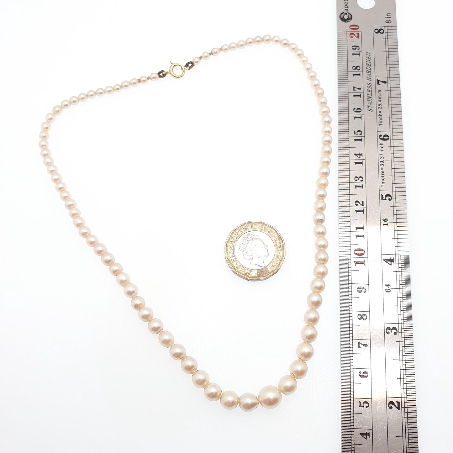 Antique 9ct 9k Cultured Pearl Necklace Gold Clasp 41cm 13.98g Vintage Solid 375 Genuine Real Pearls Jewelry Jewellery