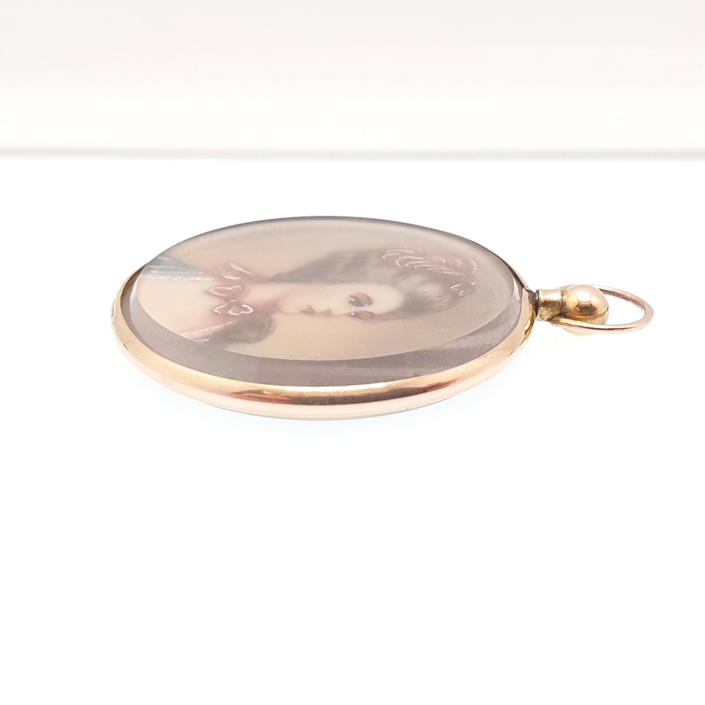 Antique 9ct Gold Locket Pendant Necklace Solid 375 9k 9kt Round Circle Vintage Photo Picture Glass Jewelry Jewellery
