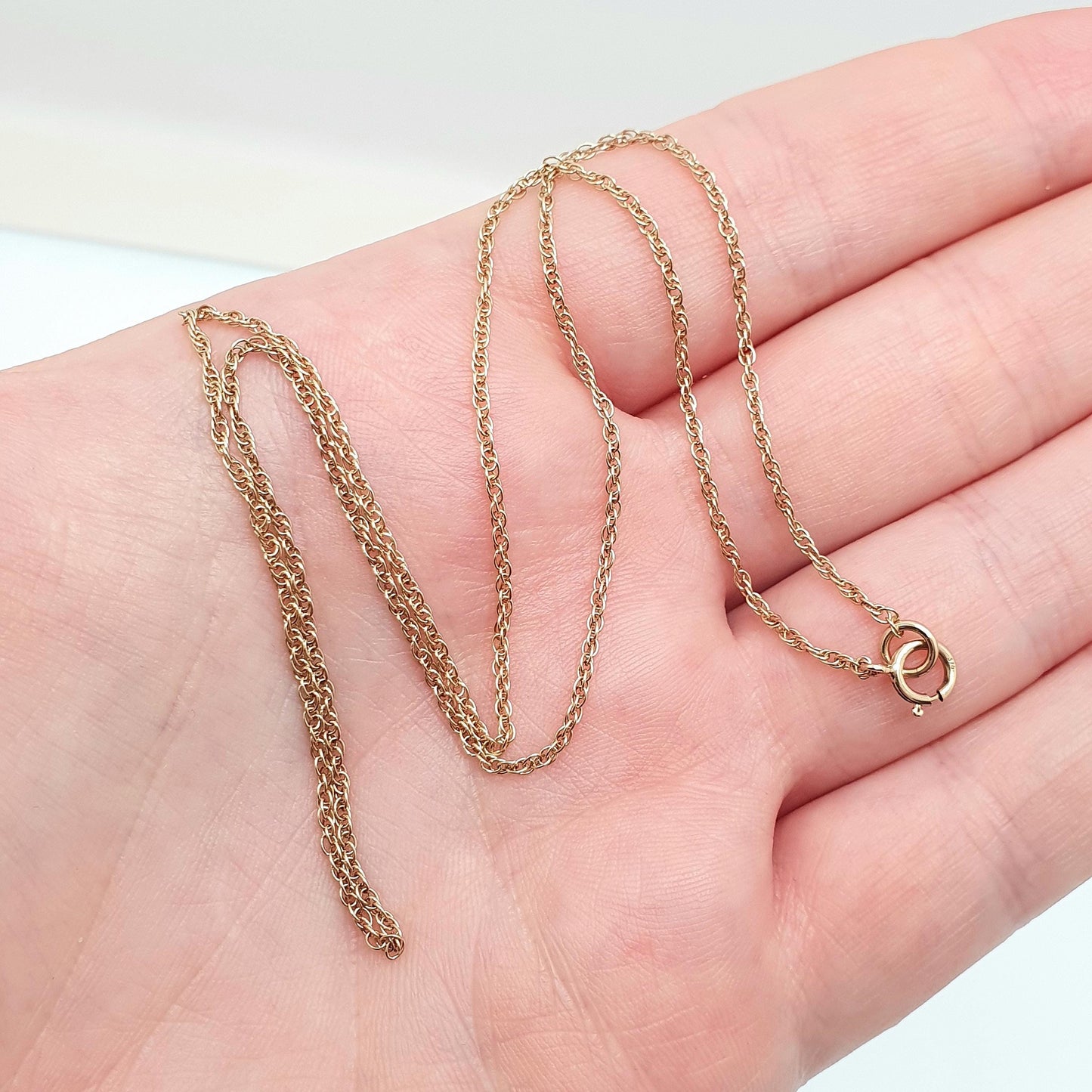 Vintage 9k 9ct Gold Chain Necklace Yellow Rope Link 47cm 18.5" 2.06g Twisting Helix Twist Solid 9kt 375 9 Carat Mens Womens Jewelry