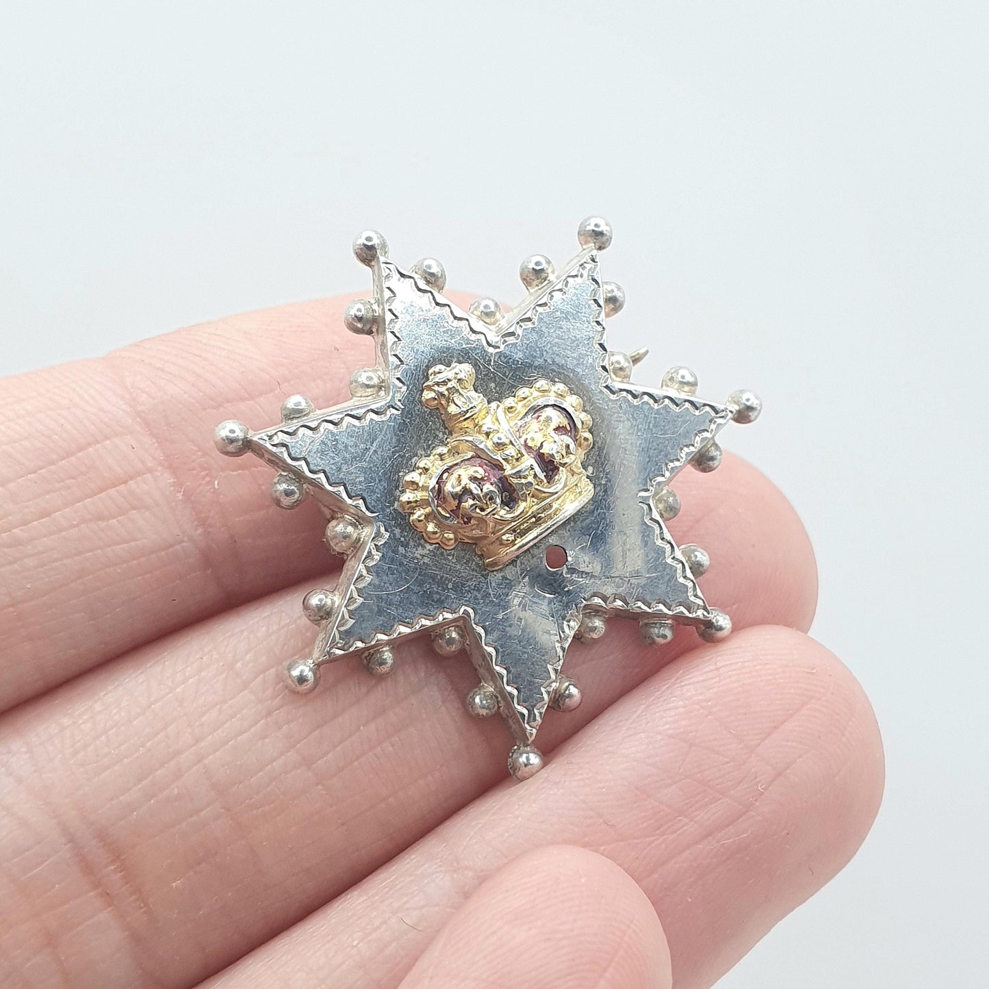 Antique Solid Silver Crown & Star Brooch Celestial Royal British Vintage 1800s Jewelry Jewellery Women’s Men’s Unisex