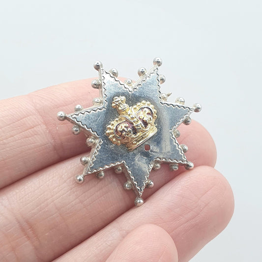 Antique Solid Silver Crown & Star Brooch Celestial Royal British Vintage 1800s Jewelry Jewellery Women’s Men’s Unisex