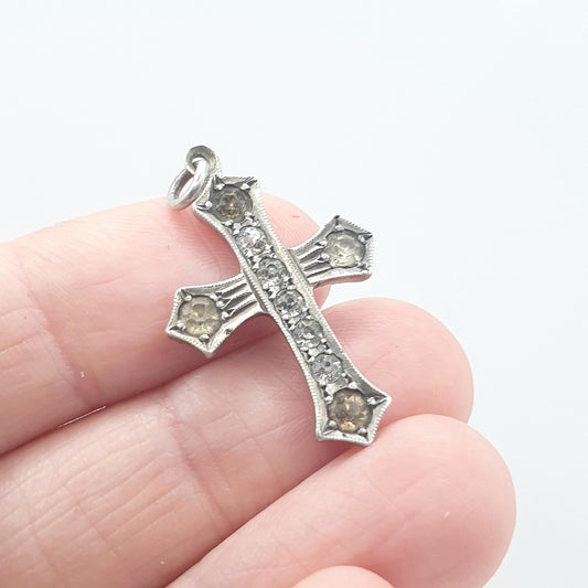 Antique Solid Silver Diamond Paste Crucifix Pendant Charm Cross Necklace Unisex Women Mens Jewelry Jewellery