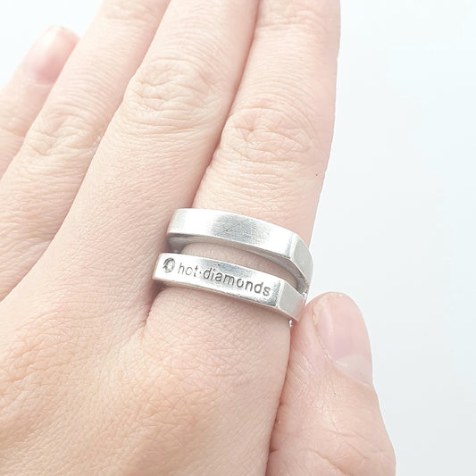 Retro Sterling Silver ‘Hot Diamonds’ Ring Real Diamond Heavy Chunky Y2K Solid 925 Womens Jewelry Vintage Jewellery
