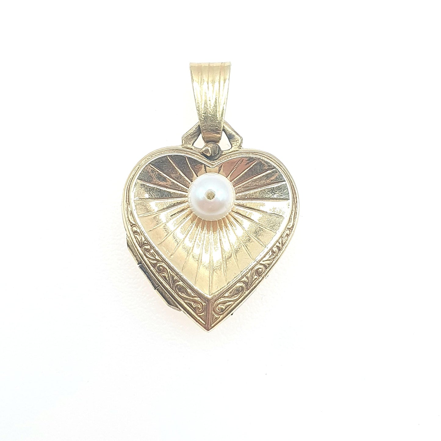 Vintage Rolled Gold Heart Locket Pearl Centre Gold Filled Necklace Pendant Picture Photo Cute Gift Retro Jewelry Jewellery