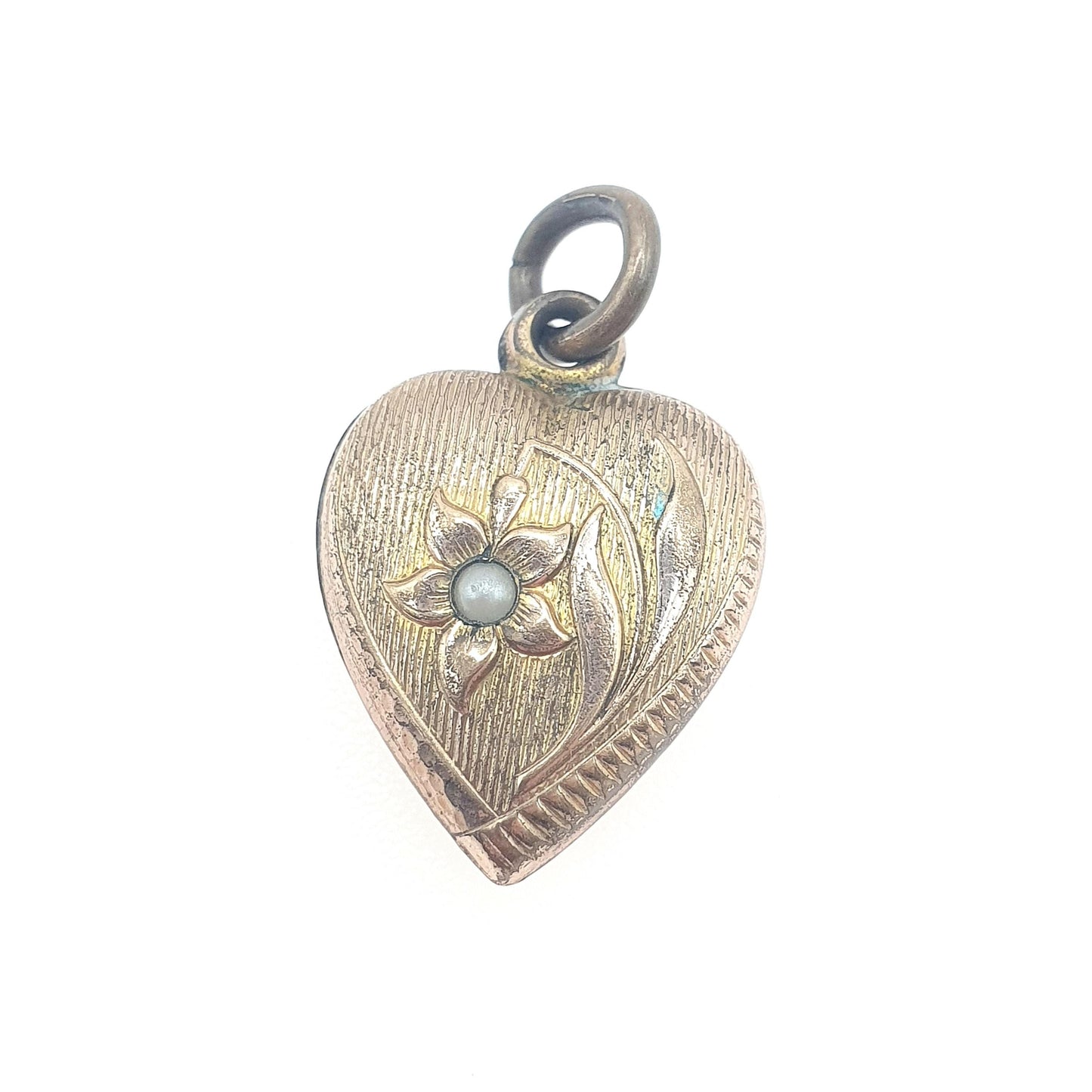 Antique Victorian Rolled Gold Heart Faux Seed Pearl Necklace Pendant Charm Puffer Gold Filled Womens Jewelry Vintage Jewellery