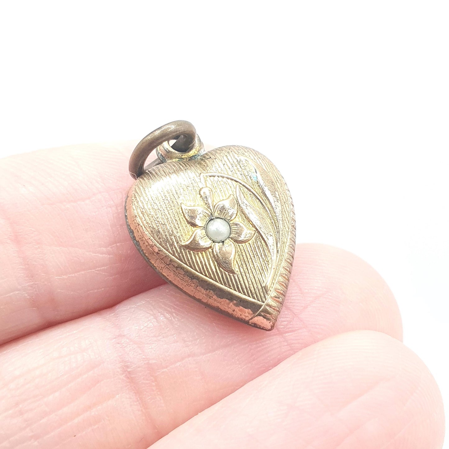 Antique Victorian Rolled Gold Heart Faux Seed Pearl Necklace Pendant Charm Puffer Gold Filled Womens Jewelry Vintage Jewellery