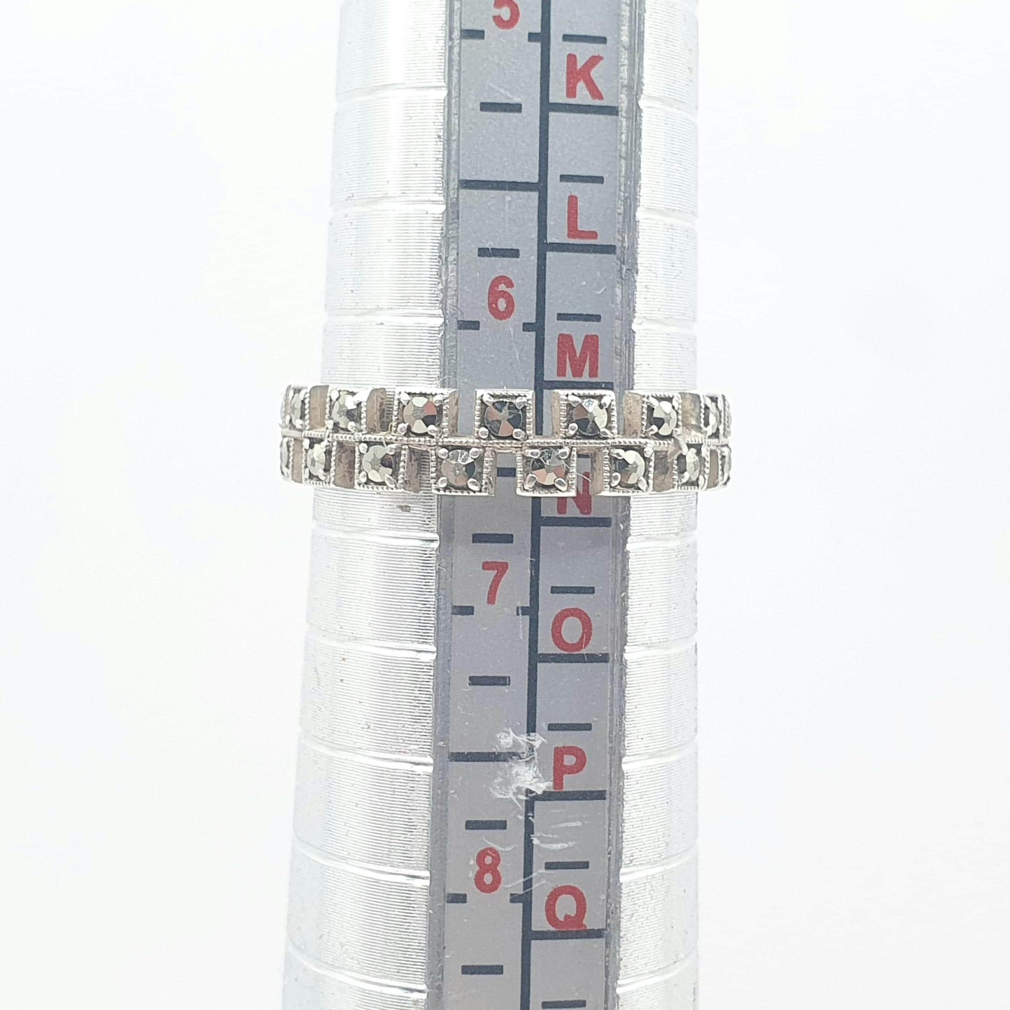 Antique Art Deco Solid Silver Marcasite Eternity Ring Stepped Flapper 1920s Unisex Womens Jewelry Jewellery