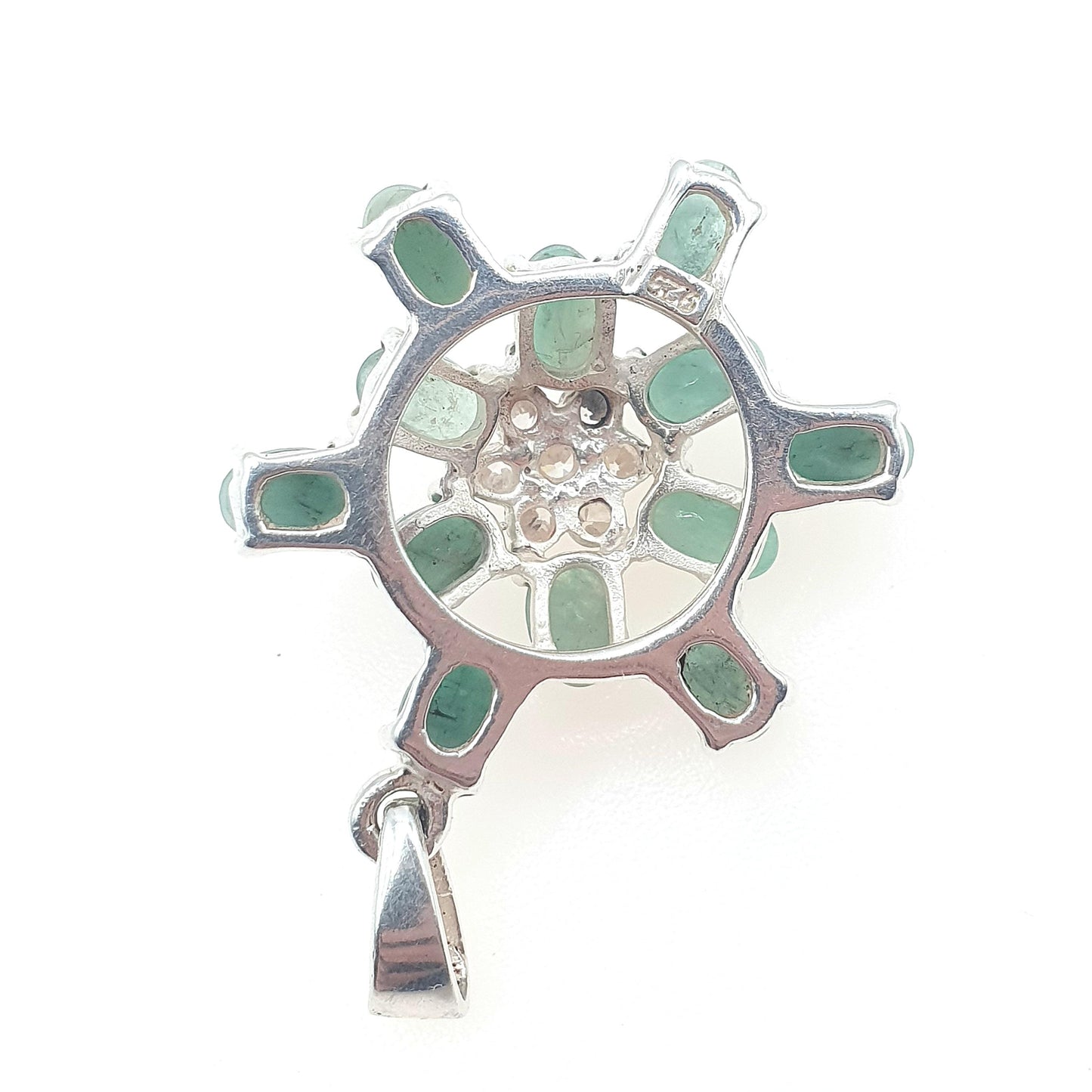 Vintage Real Emerald Sterling Silver Pendant Necklace Cluster Star Genuine Gemstone Solid 925 Womens Jewelry Jewellery