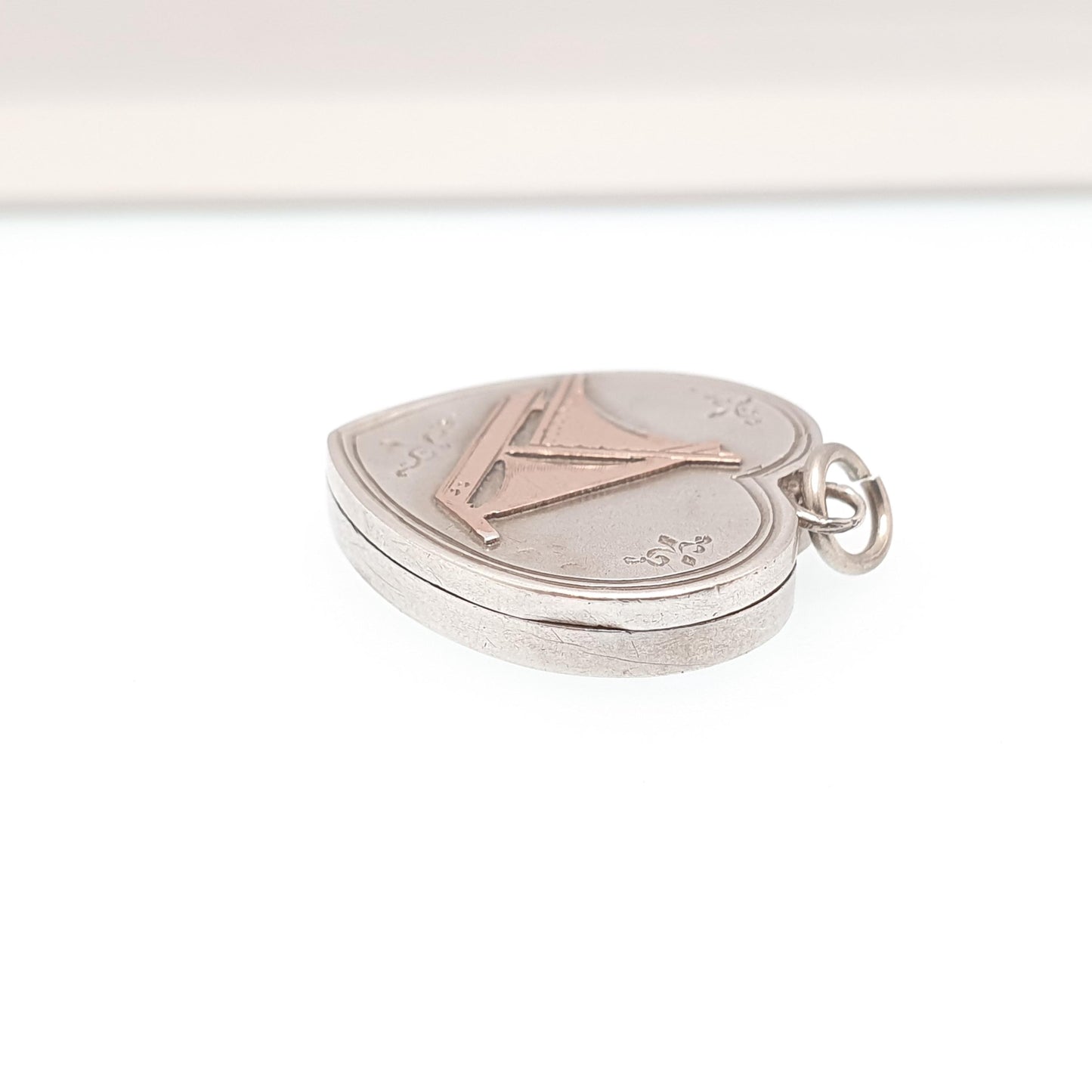 Antique Sterling Silver Boat & Heart Locket Pendant Necklace Victorian 1899 Hallmark Sailing Yacht Ship Womens Jewelry Jewellery