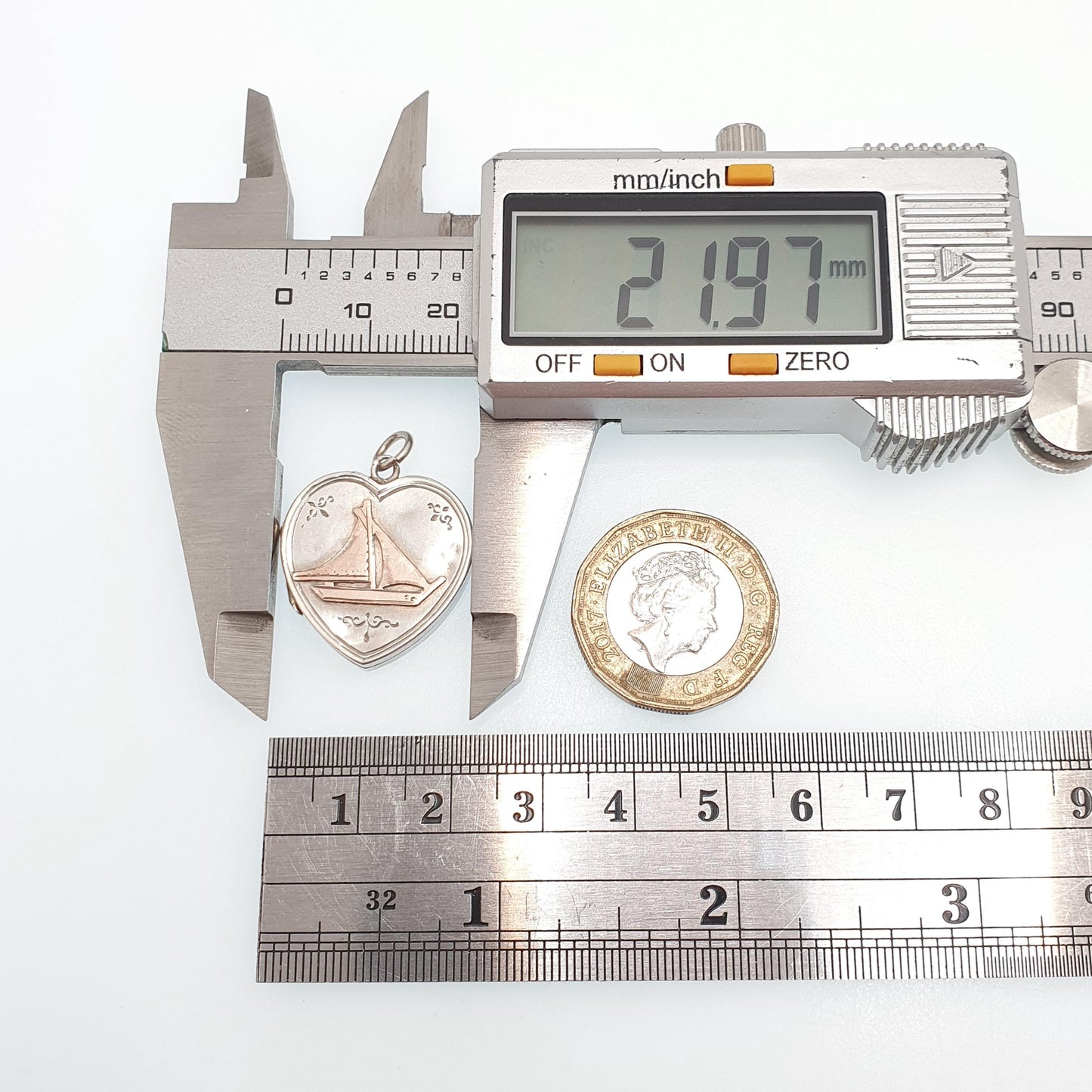 Antique Sterling Silver Boat & Heart Locket Pendant Necklace Victorian 1899 Hallmark Sailing Yacht Ship Womens Jewelry Jewellery