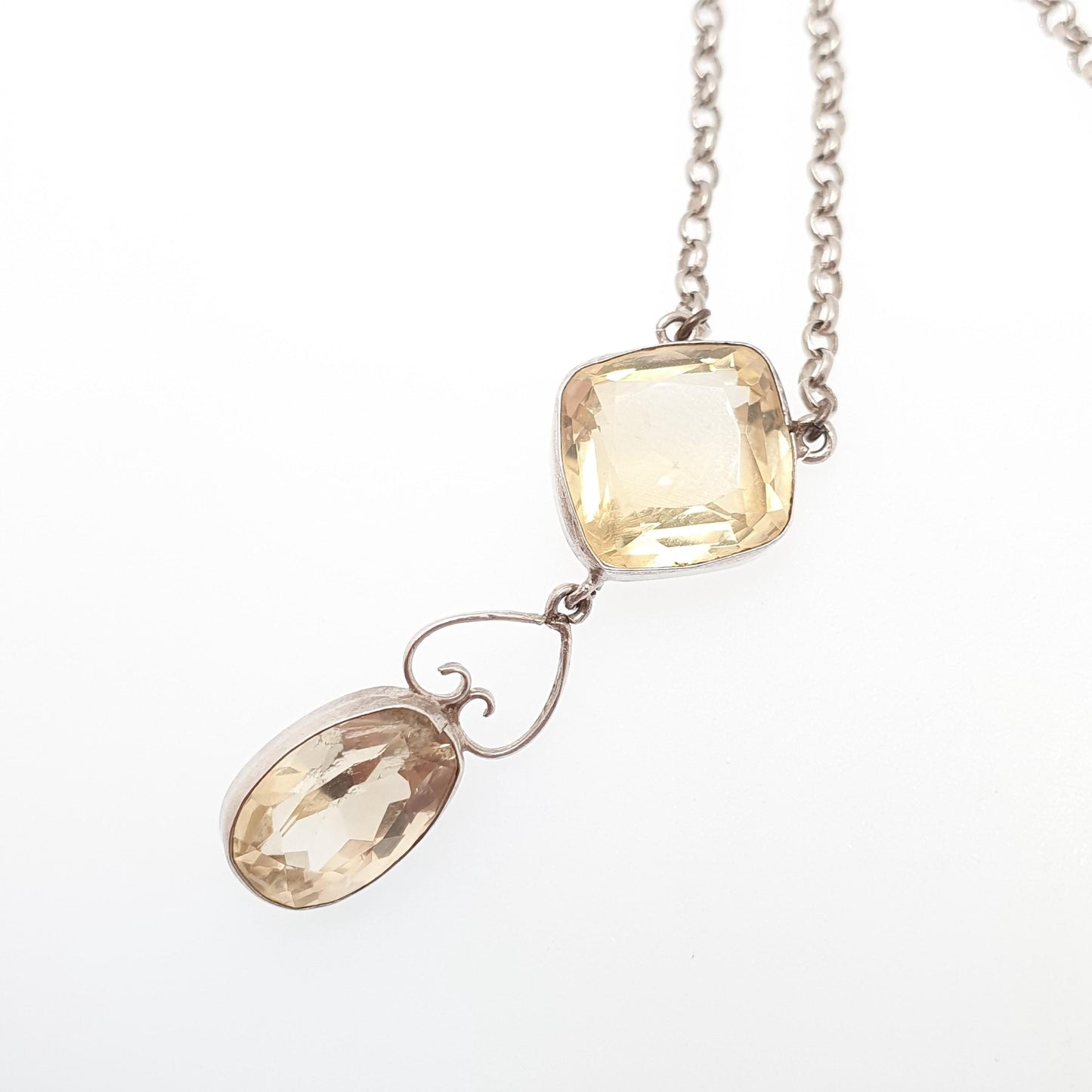 Antique Solid Silver Citrine Pendant Necklace Quartz Gemstone Lavaliere Victorina Art Nouveau Vintage Women Jewelry Jewellery