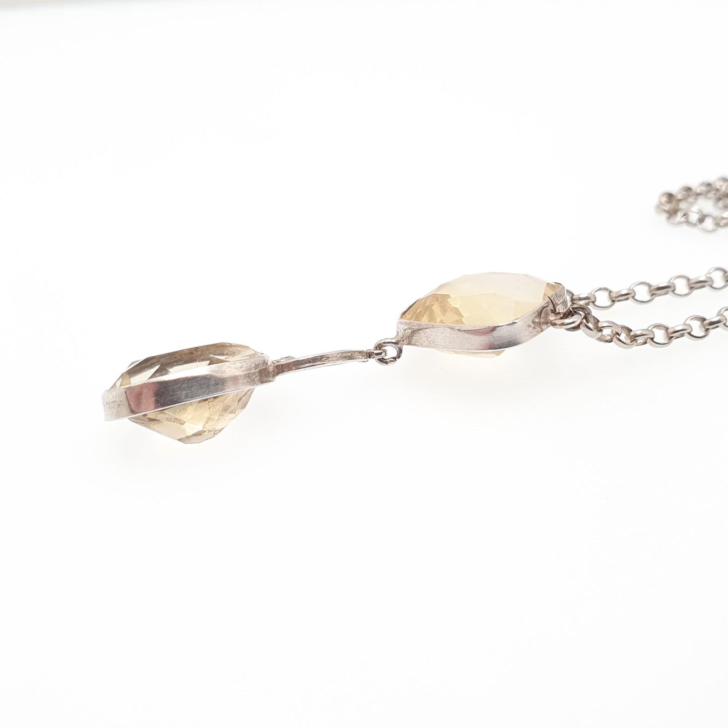 Antique Solid Silver Citrine Pendant Necklace Quartz Gemstone Lavaliere Victorina Art Nouveau Vintage Women Jewelry Jewellery
