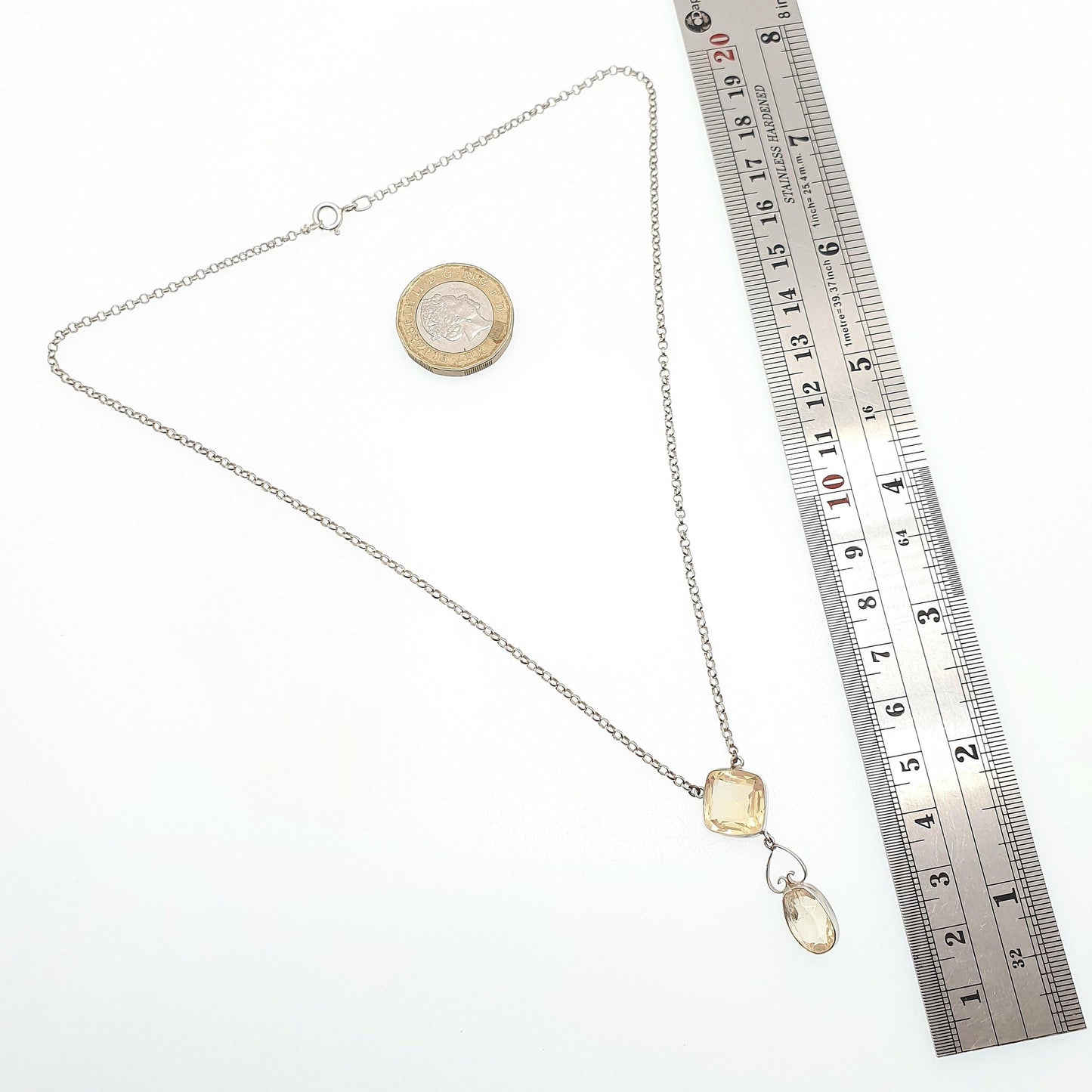 Antique Solid Silver Citrine Pendant Necklace Quartz Gemstone Lavaliere Victorina Art Nouveau Vintage Women Jewelry Jewellery