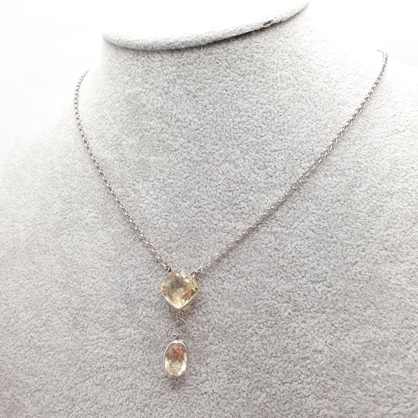 Antique Solid Silver Citrine Pendant Necklace Quartz Gemstone Lavaliere Victorina Art Nouveau Vintage Women Jewelry Jewellery