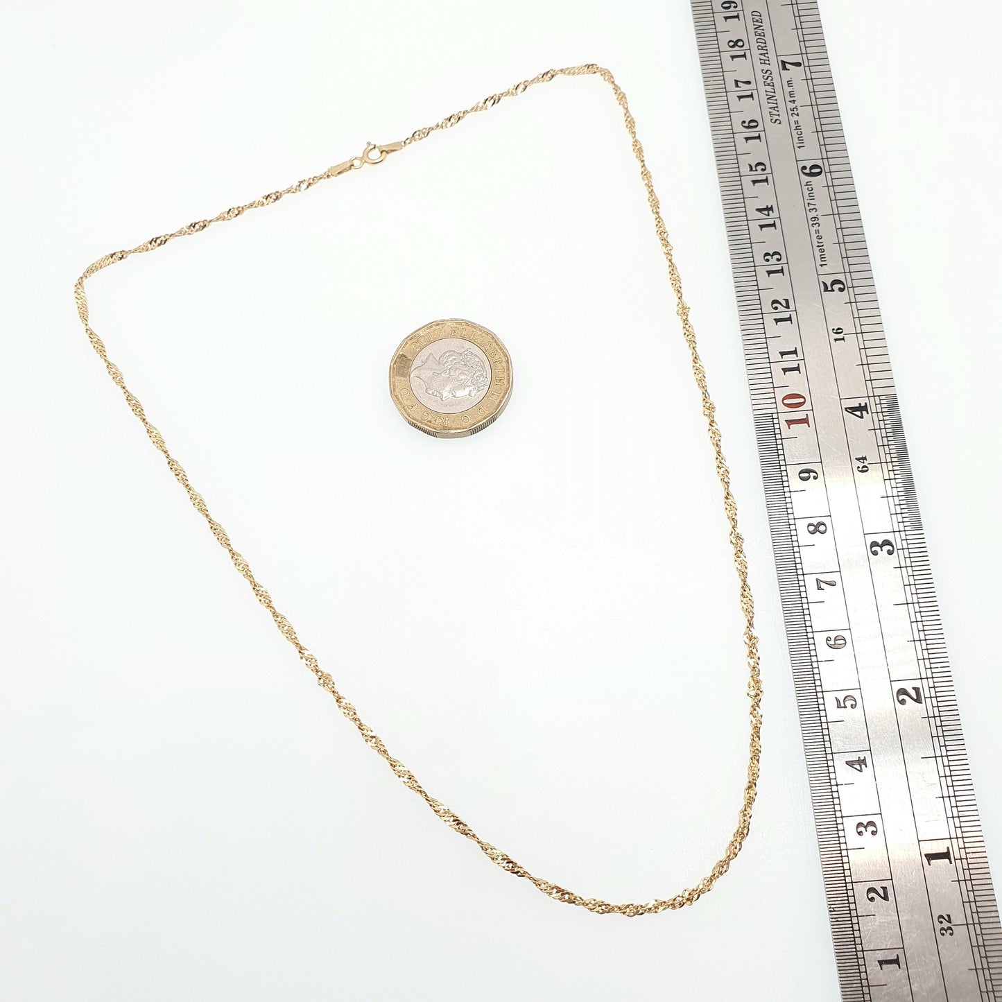 Vintage 14k 14ct 585 Gold Chain Necklace Twist Curb Link Helix 45cm 17.7" 1.58g Solid 14 Carat Yellow Mens Womens