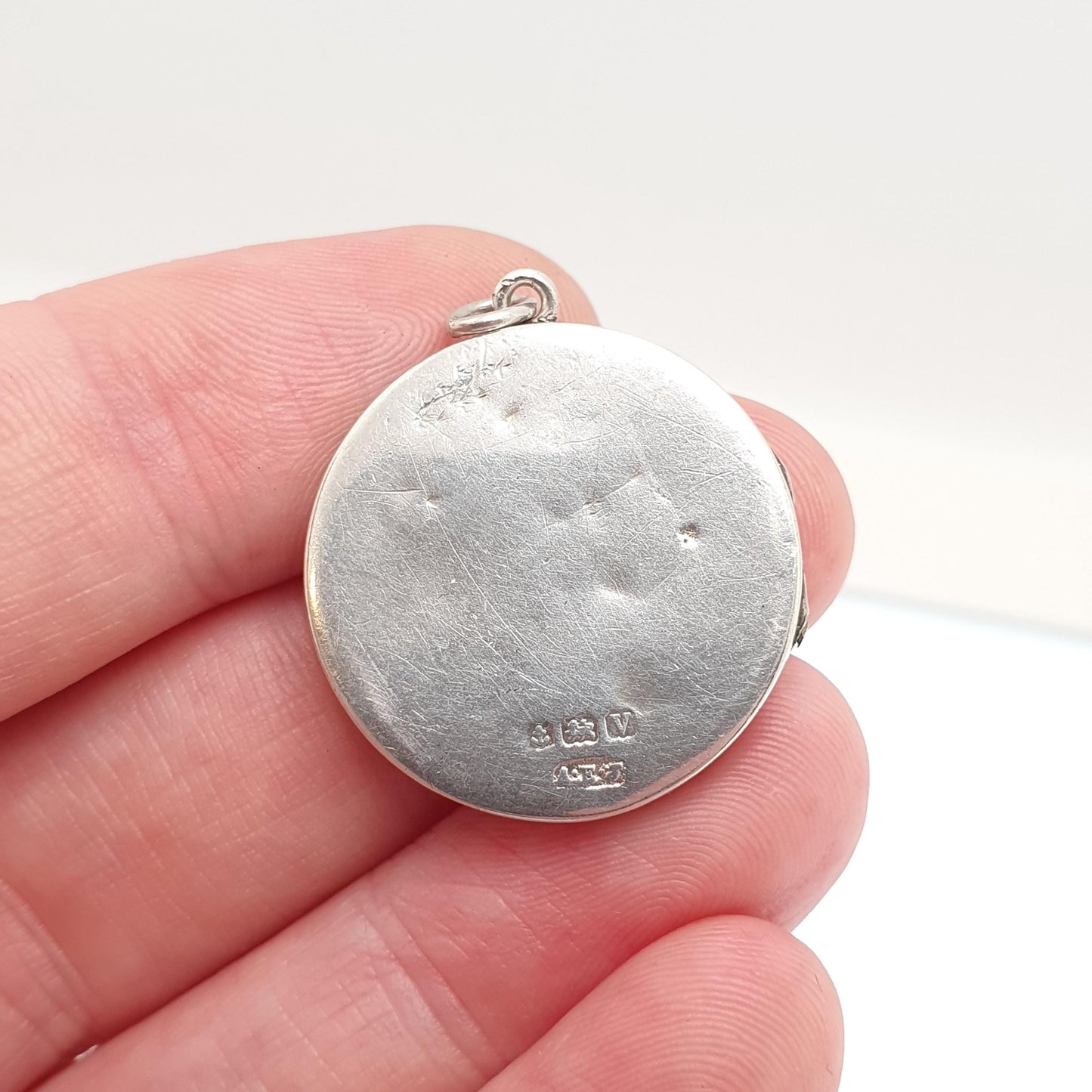 Antique Sterling Silver Bird Locket Round Circle Hand Engraved Necklace Vintage Pendant Picture Photo Jewelry Jewellery