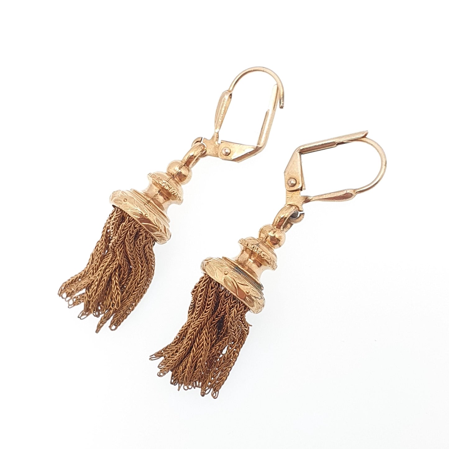 Antique Victorian Rolled Gold Tassel Earrings Albertina Chain Charm Gold Filled Vintage Hook Dangle Drop
