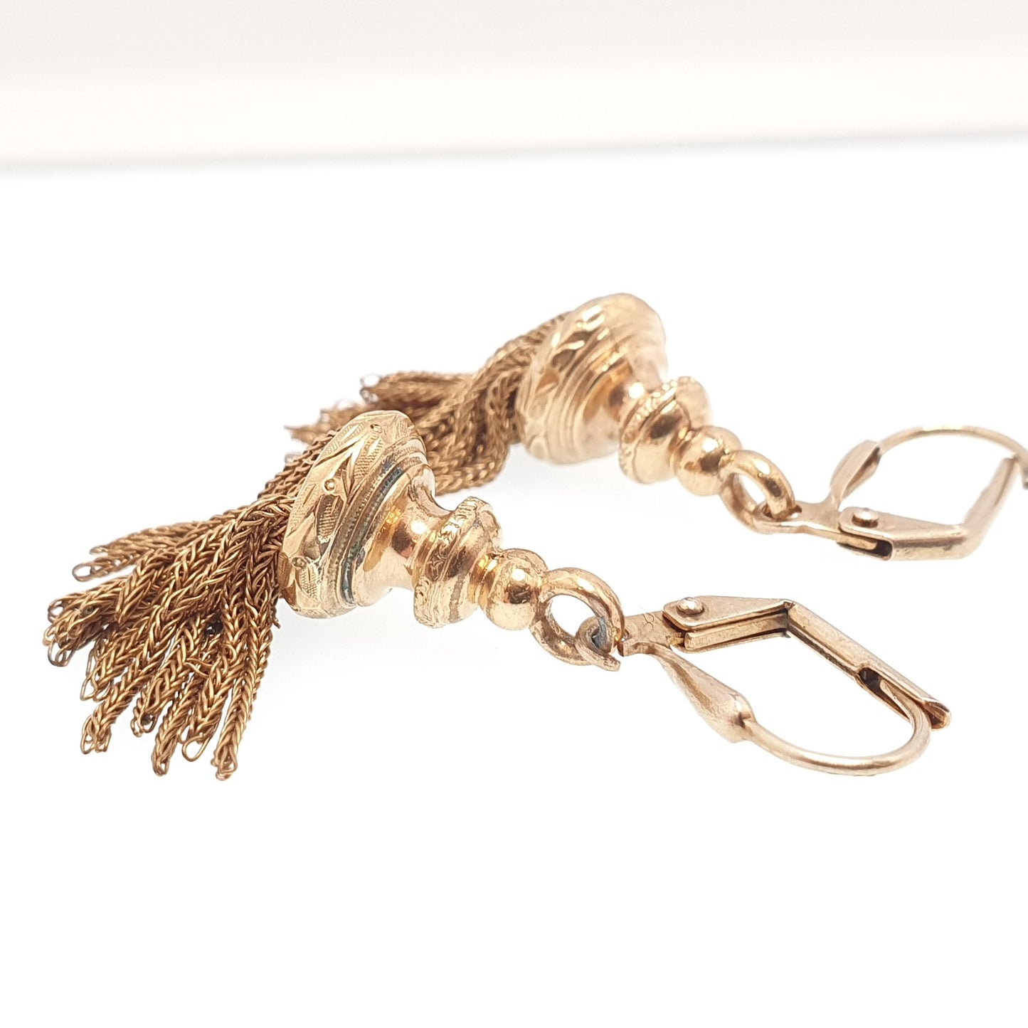 Antique Victorian Rolled Gold Tassel Earrings Albertina Chain Charm Gold Filled Vintage Hook Dangle Drop