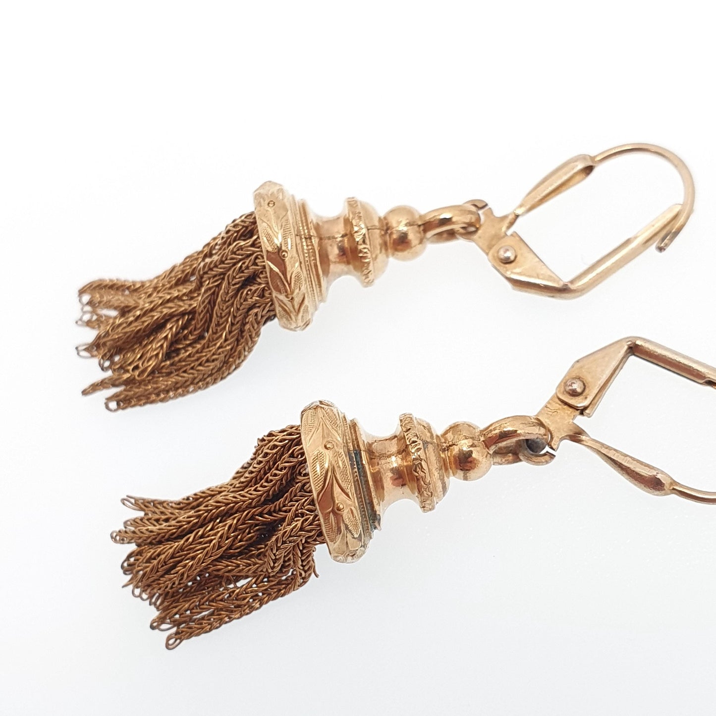 Antique Victorian Rolled Gold Tassel Earrings Albertina Chain Charm Gold Filled Vintage Hook Dangle Drop