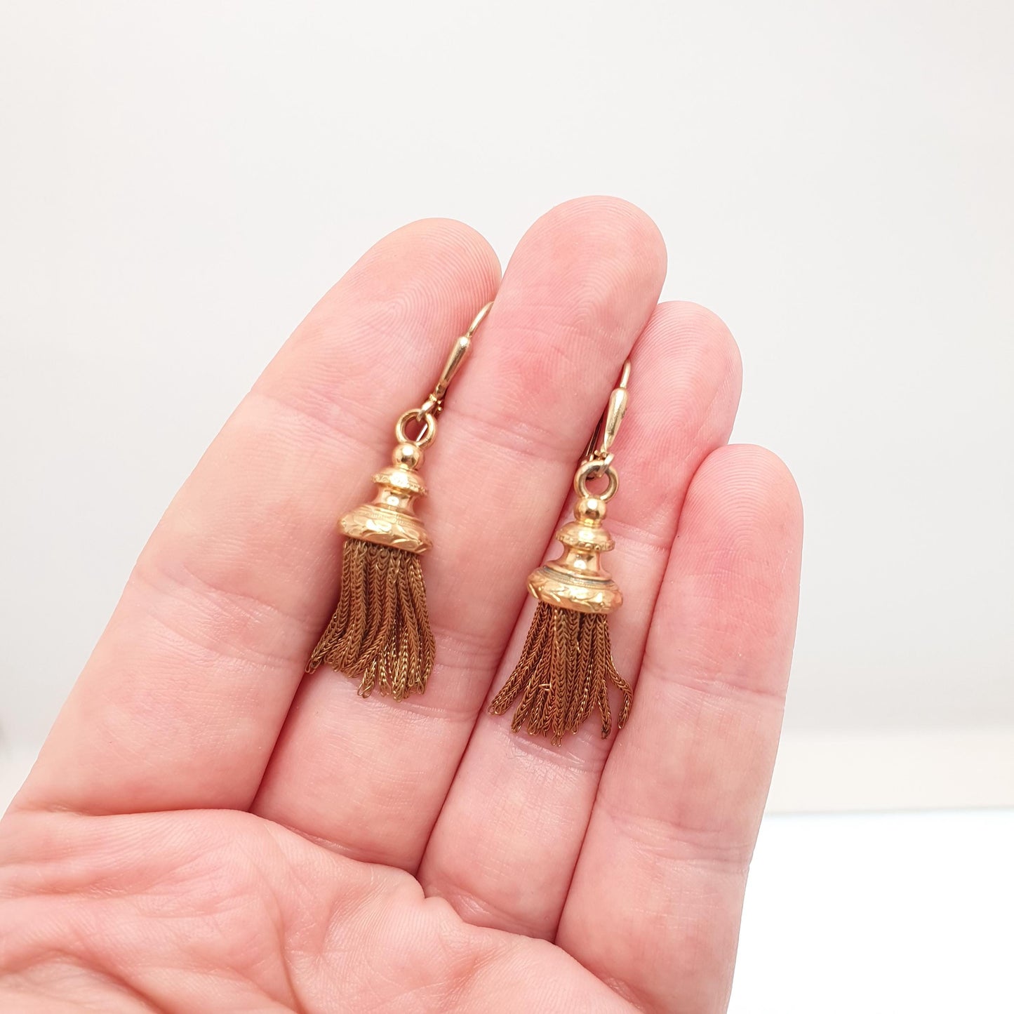 Antique Victorian Rolled Gold Tassel Earrings Albertina Chain Charm Gold Filled Vintage Hook Dangle Drop