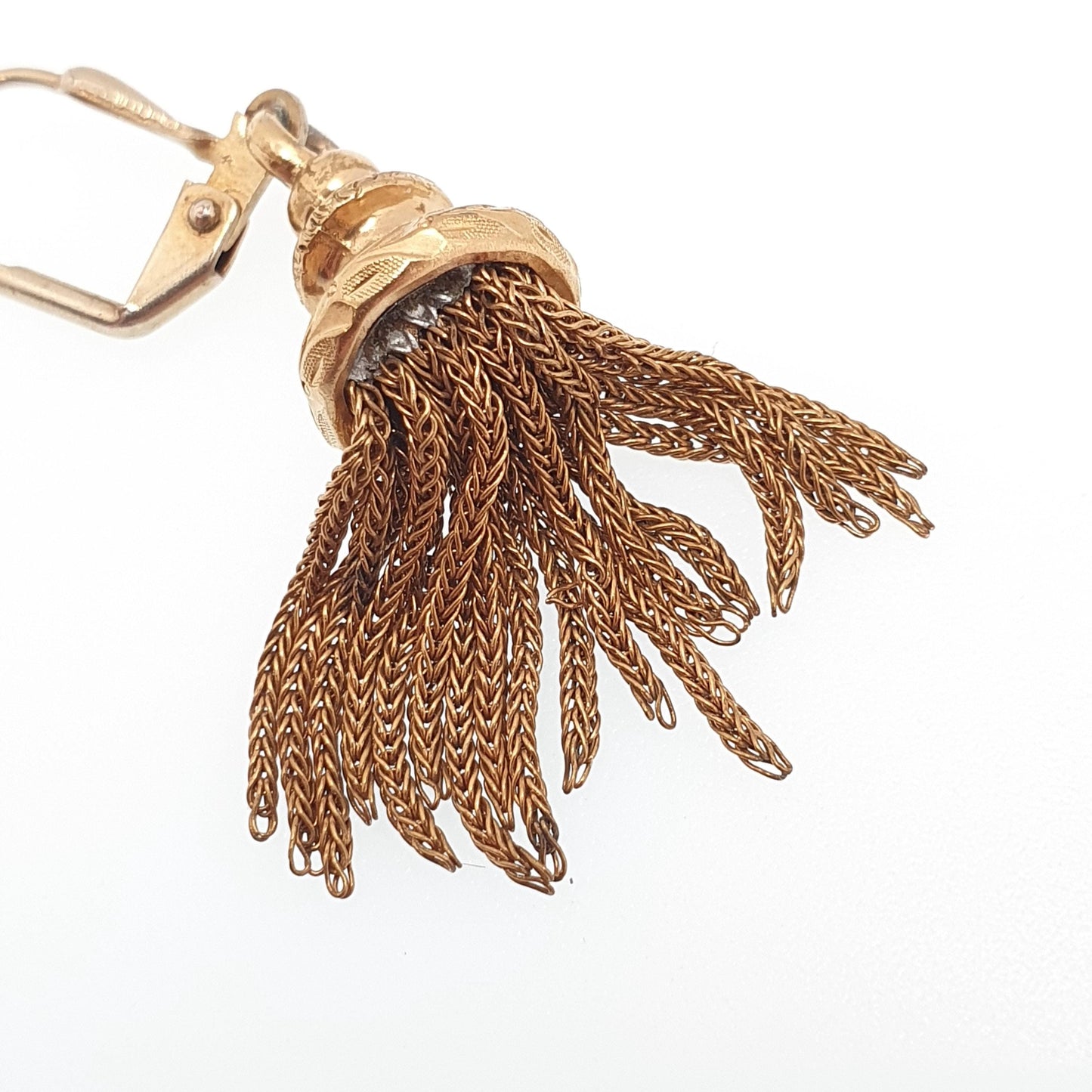 Antique Victorian Rolled Gold Tassel Earrings Albertina Chain Charm Gold Filled Vintage Hook Dangle Drop