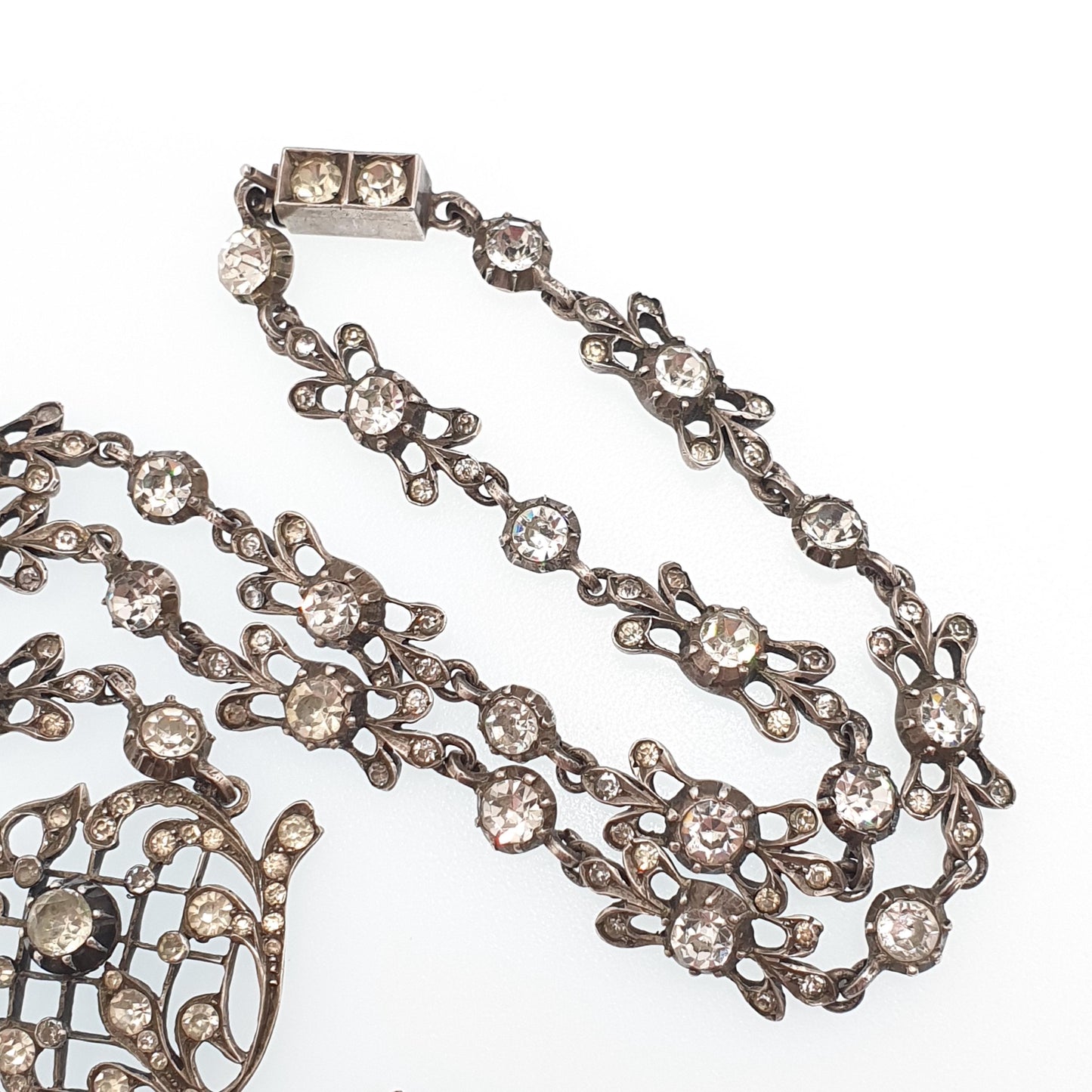 Antique Georgian Solid Silver Paste Necklace Lavaliere Pendant Foiled Pastes Diamond Tone Jewelry Jewellery