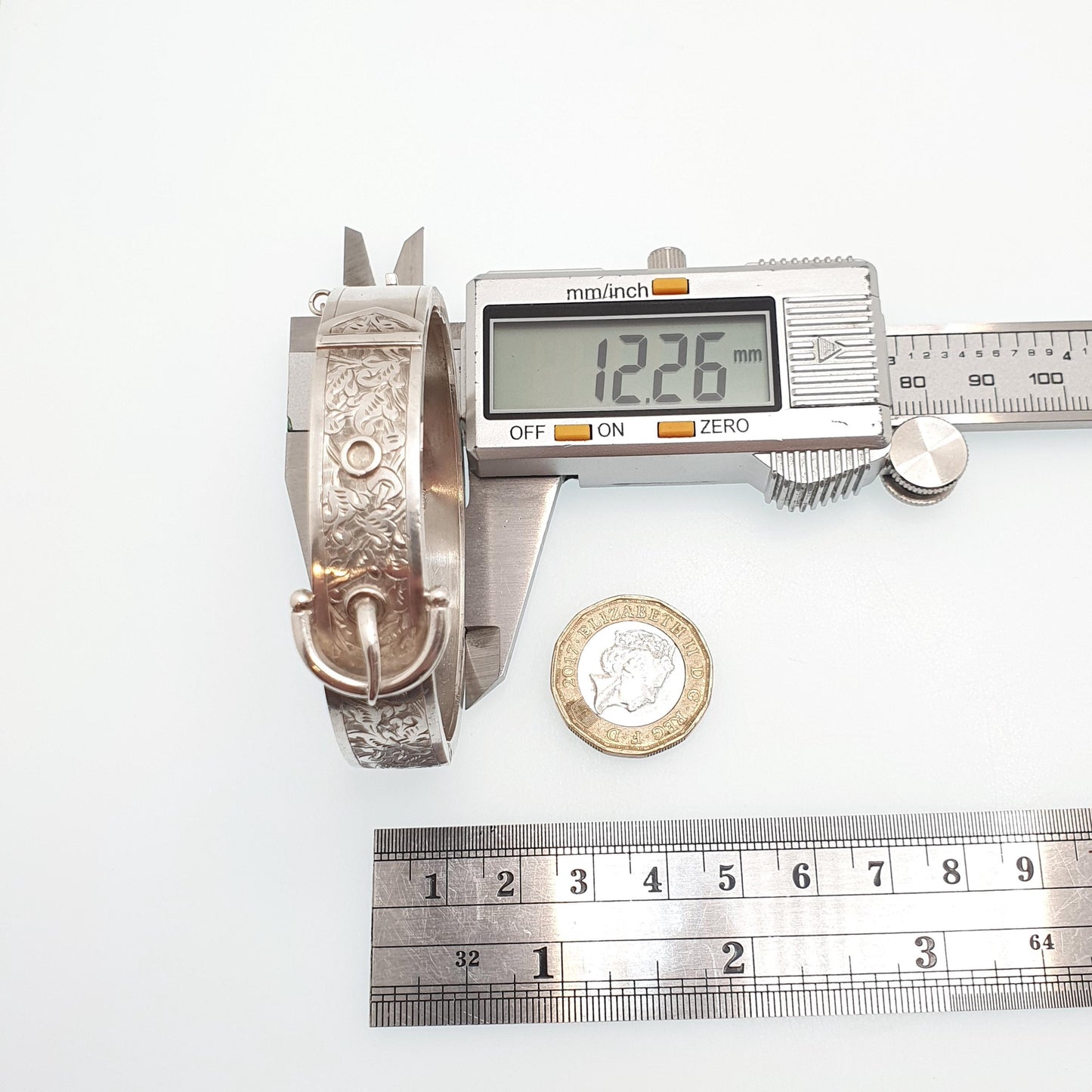 Antique Victorian Sterling Silver Buckle Bracelet Snap Bangle 1882 Hallmark 18.94g Belt Hand Engraved 1800s Vintage Womens