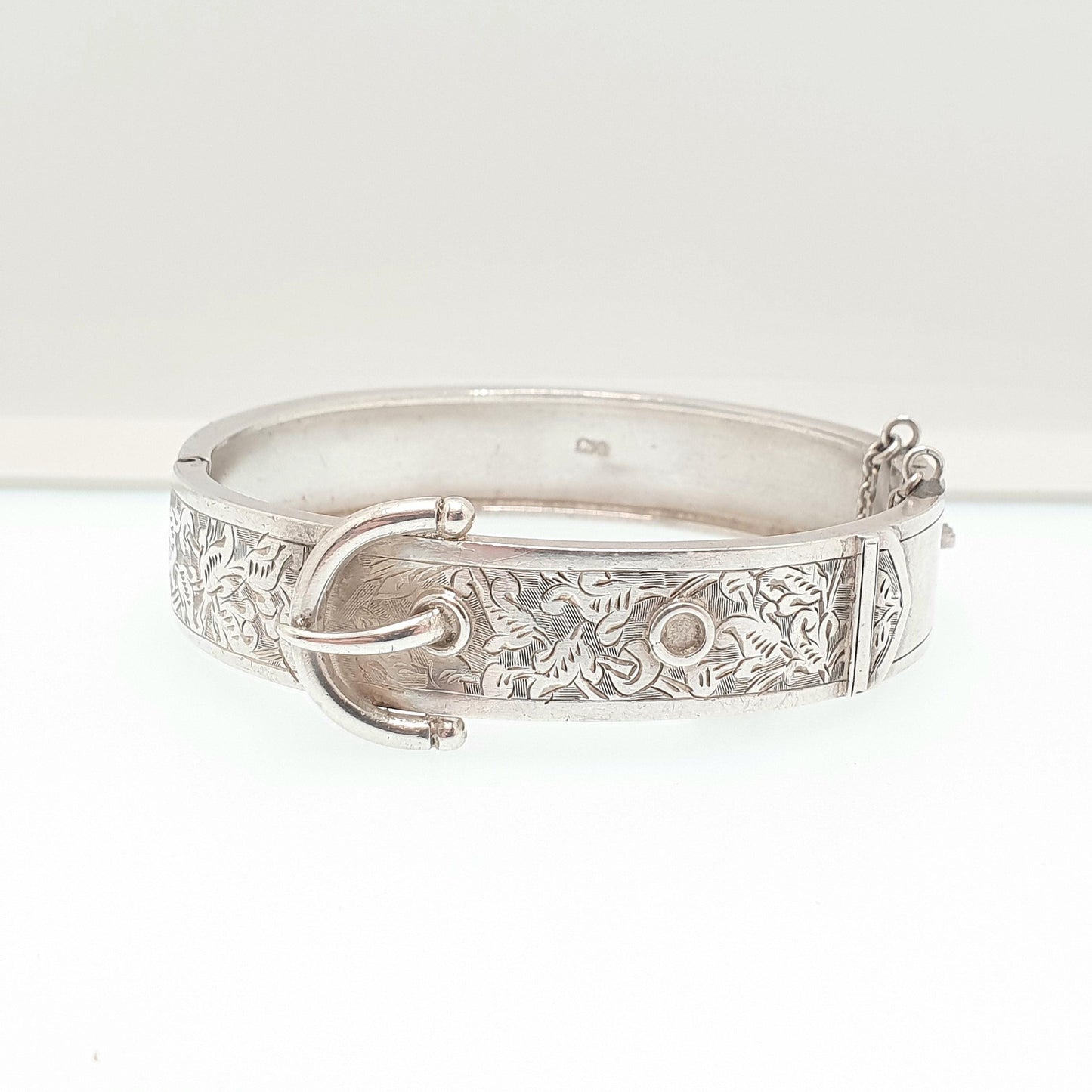 Antique Victorian Sterling Silver Buckle Bracelet Snap Bangle 1882 Hallmark 18.94g Belt Hand Engraved 1800s Vintage Womens