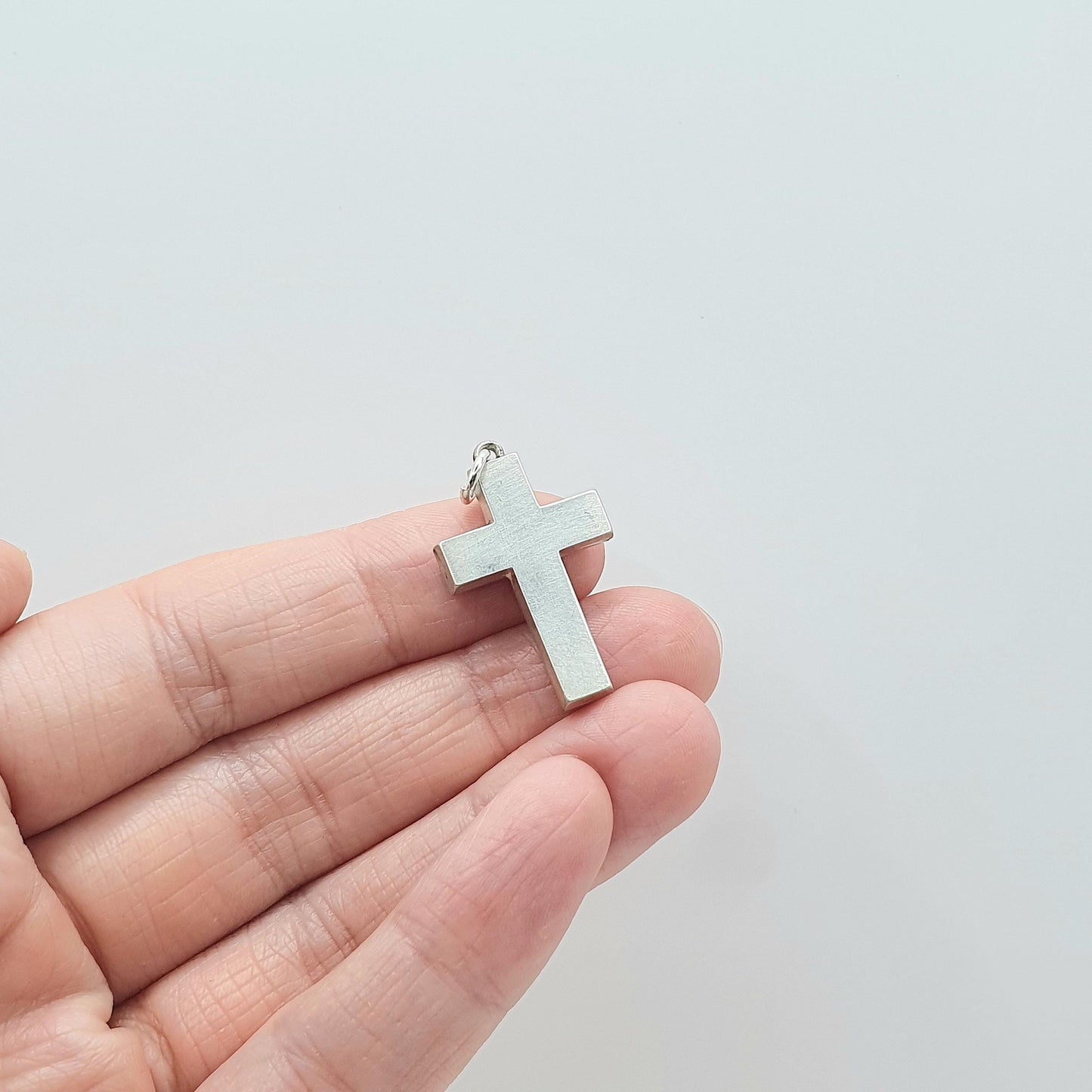 Antique Victorian Solid Silver Crucifix Pendant Necklace Plain Smooth Finish Catholic Christian Jewelry Vintage Womens