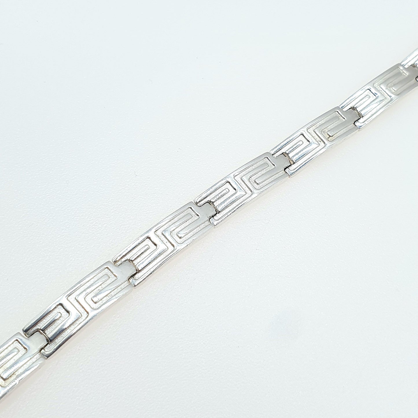 Vintage Sterling Silver Greek Key Pattern Bracelet Magnetic 18.5cm 26.86g Heavy Geometric Womens Jewelry Jewellery