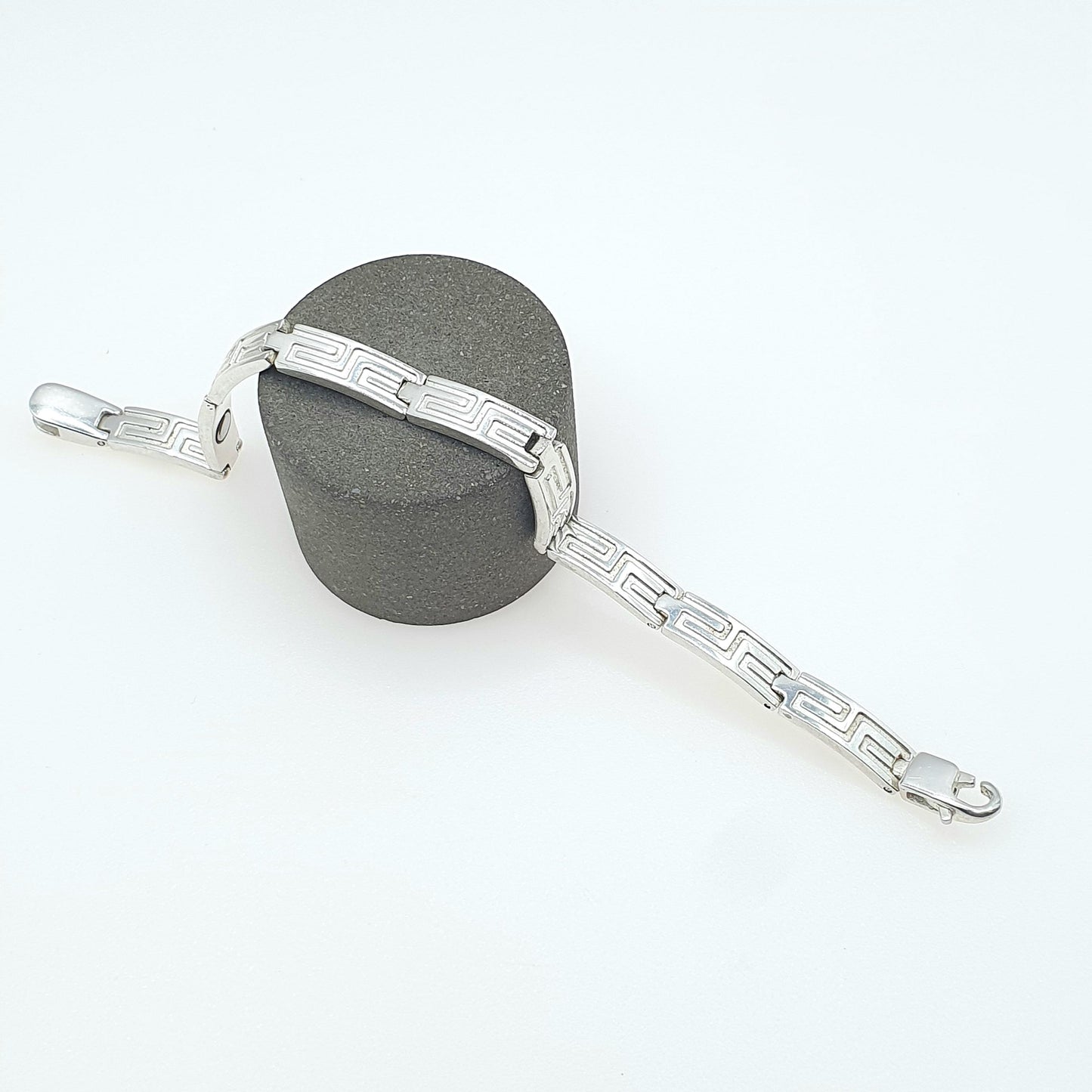Vintage Sterling Silver Greek Key Pattern Bracelet Magnetic 18.5cm 26.86g Heavy Geometric Womens Jewelry Jewellery